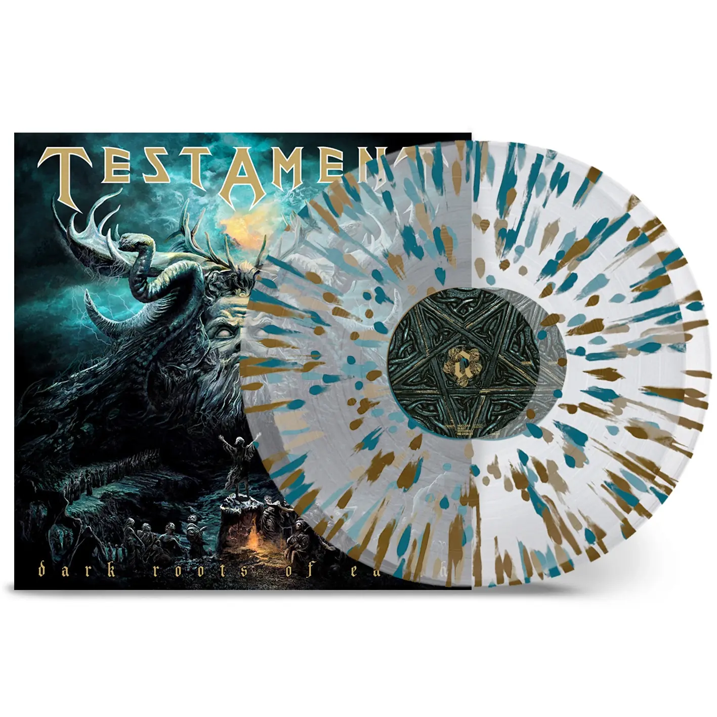 TESTAMENT - Dark Roots Of Earth · CLEAR/GOLD/GREEN SPLATTER DLP