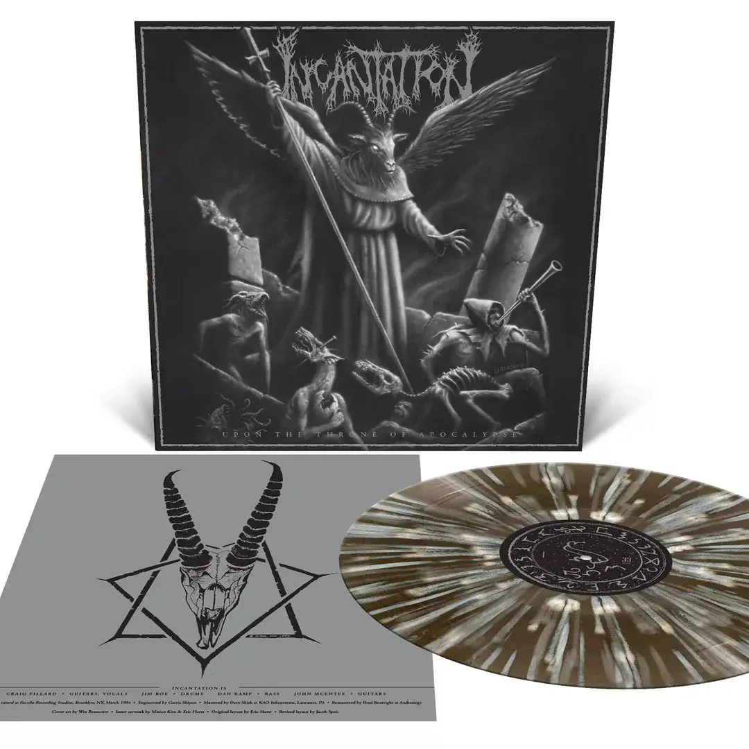 INCANTATION - Upon The Throne Of Apocalypse · BLACK ICE/SILVER/WHITE SPLATTER VINYL