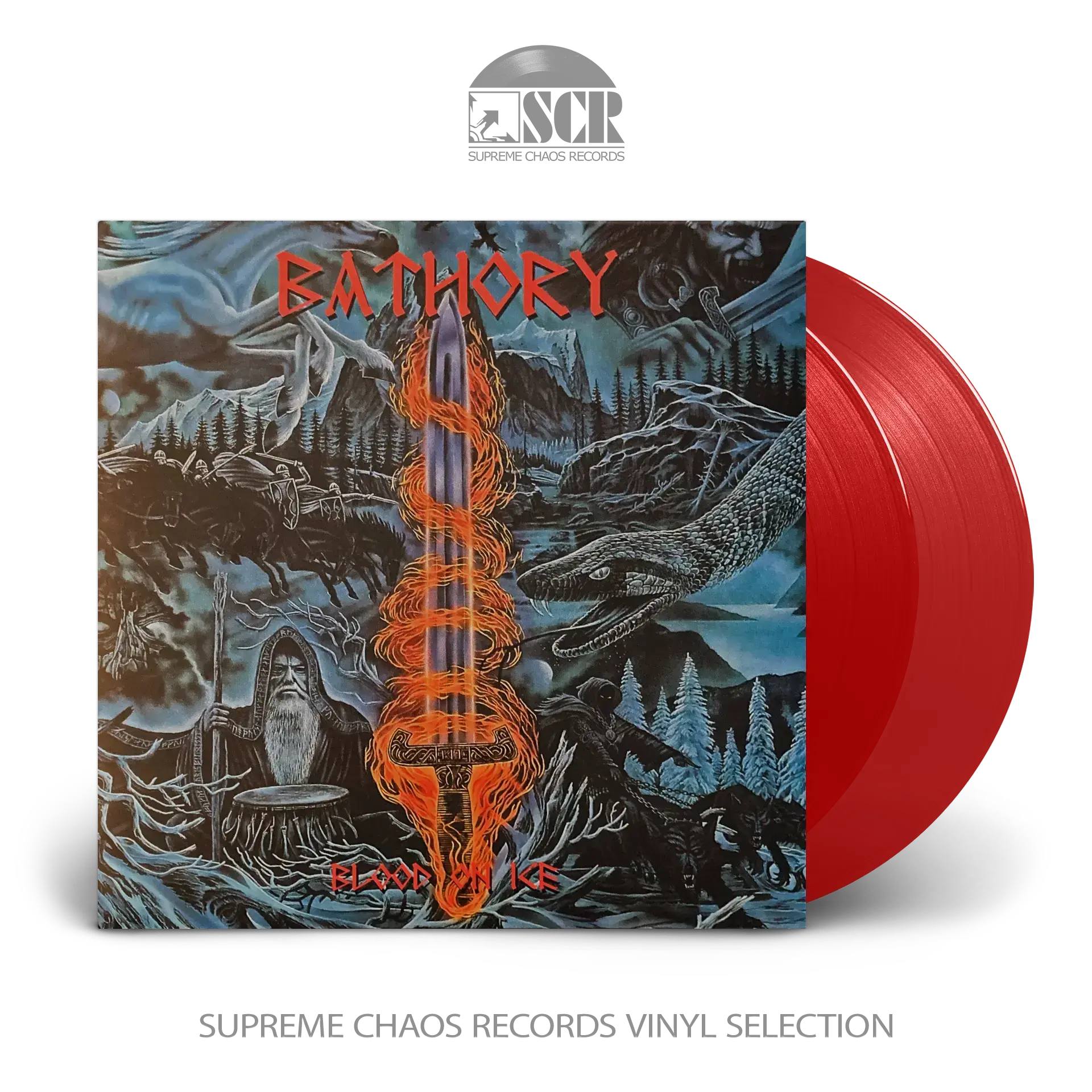 BATHORY · Blood On Ice | RED 2LP BATHORY · Blood On Ice | RED 2LP (Black Metal Vinyl)