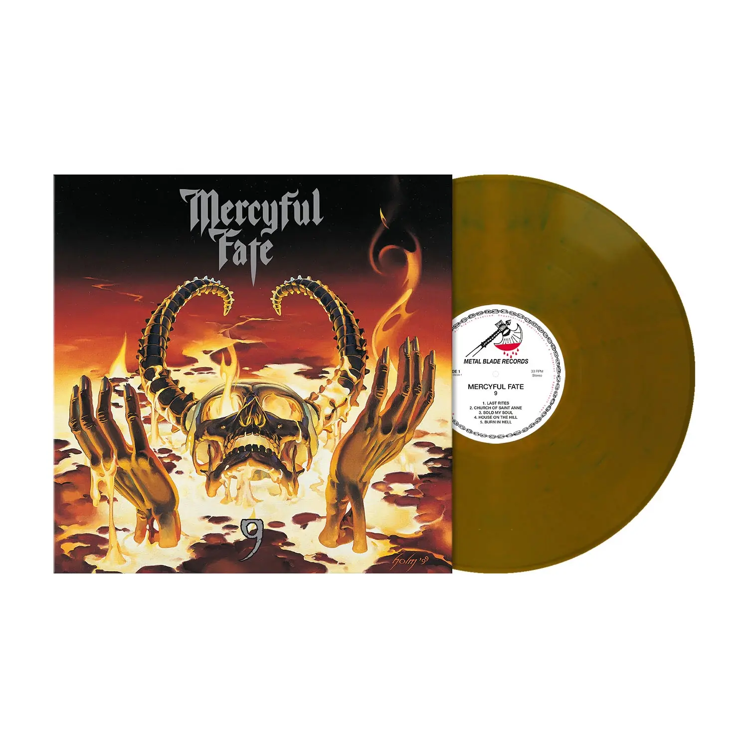 MERCYFUL FATE - 9 (Re-Issue) · YELLOW OCHRE/BLUE SWIRLS LP MERCYFUL FATE - 9 (Re-Issue) · YELLOW OCHRE/BLUE SWIRLS LP (Heavy Metal Vinyl)