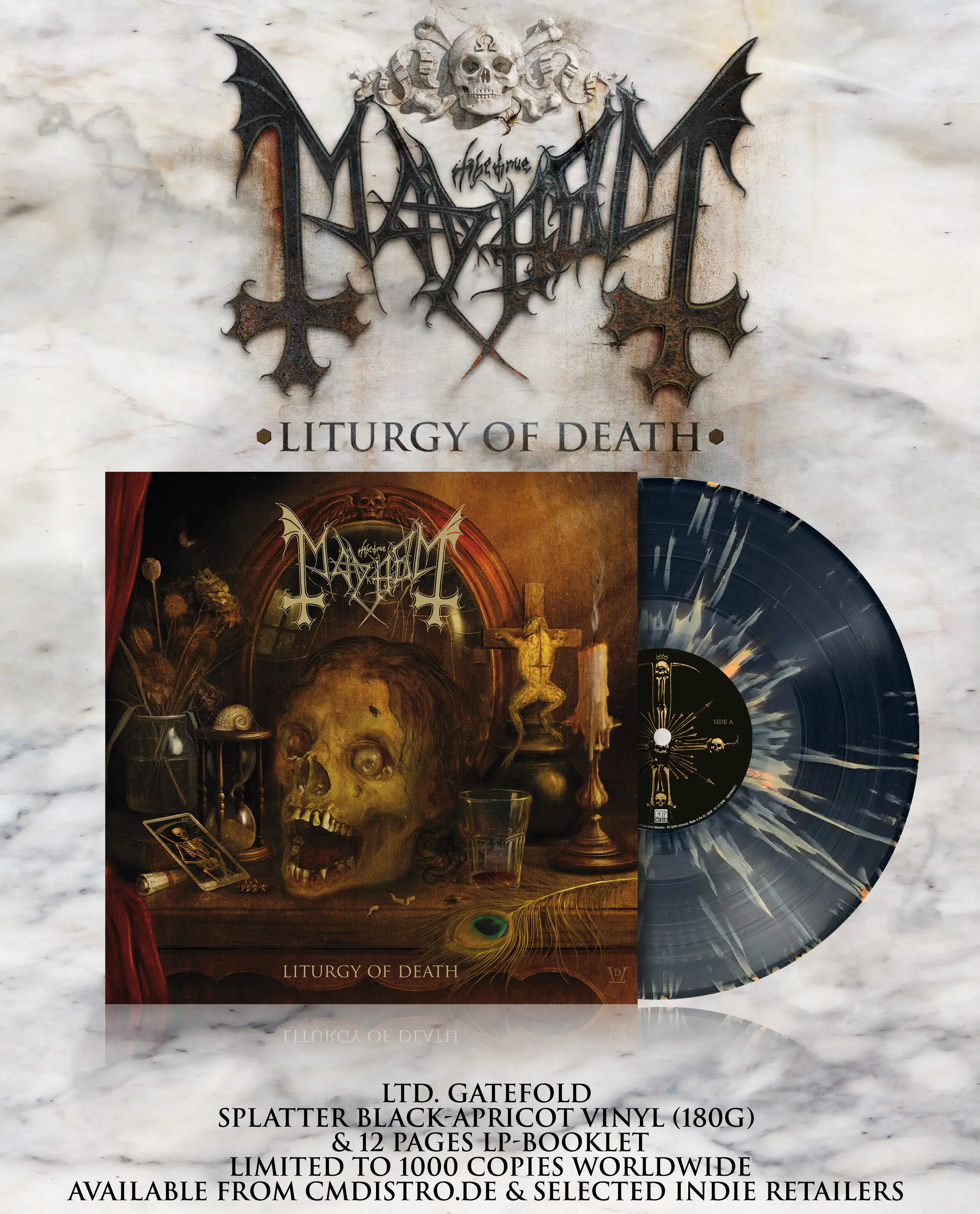 MAYHEM - Liturgy Of Death · BLACK/APRICOT SPLATTER LP MAYHEM - Liturgy Of Death · BLACK/APRICOT SPLATTER LP (Black Metal Vinyl)
