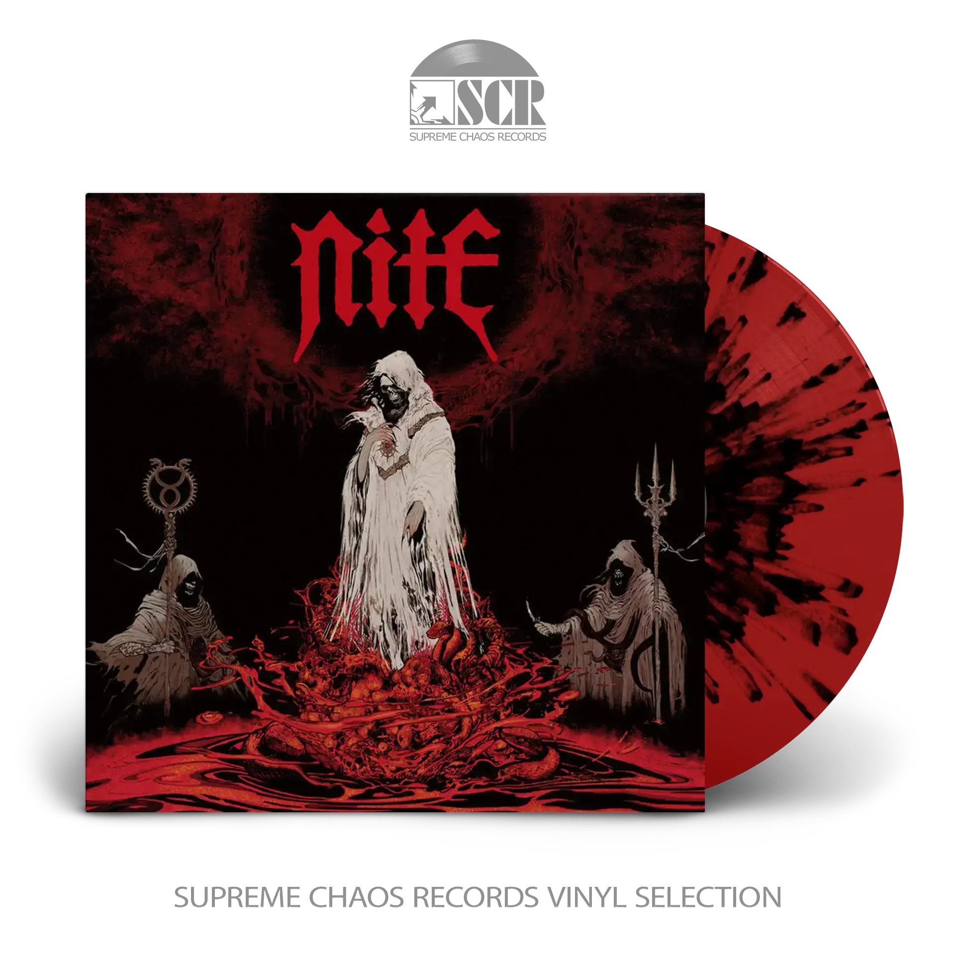 NITE - Cult Of The Serpent Sun · RED/BLACK SPLATTER LP NITE - Cult Of The Serpent Sun · RED/BLACK SPLATTER LP (Blackened Heavy Metal Vinyl)