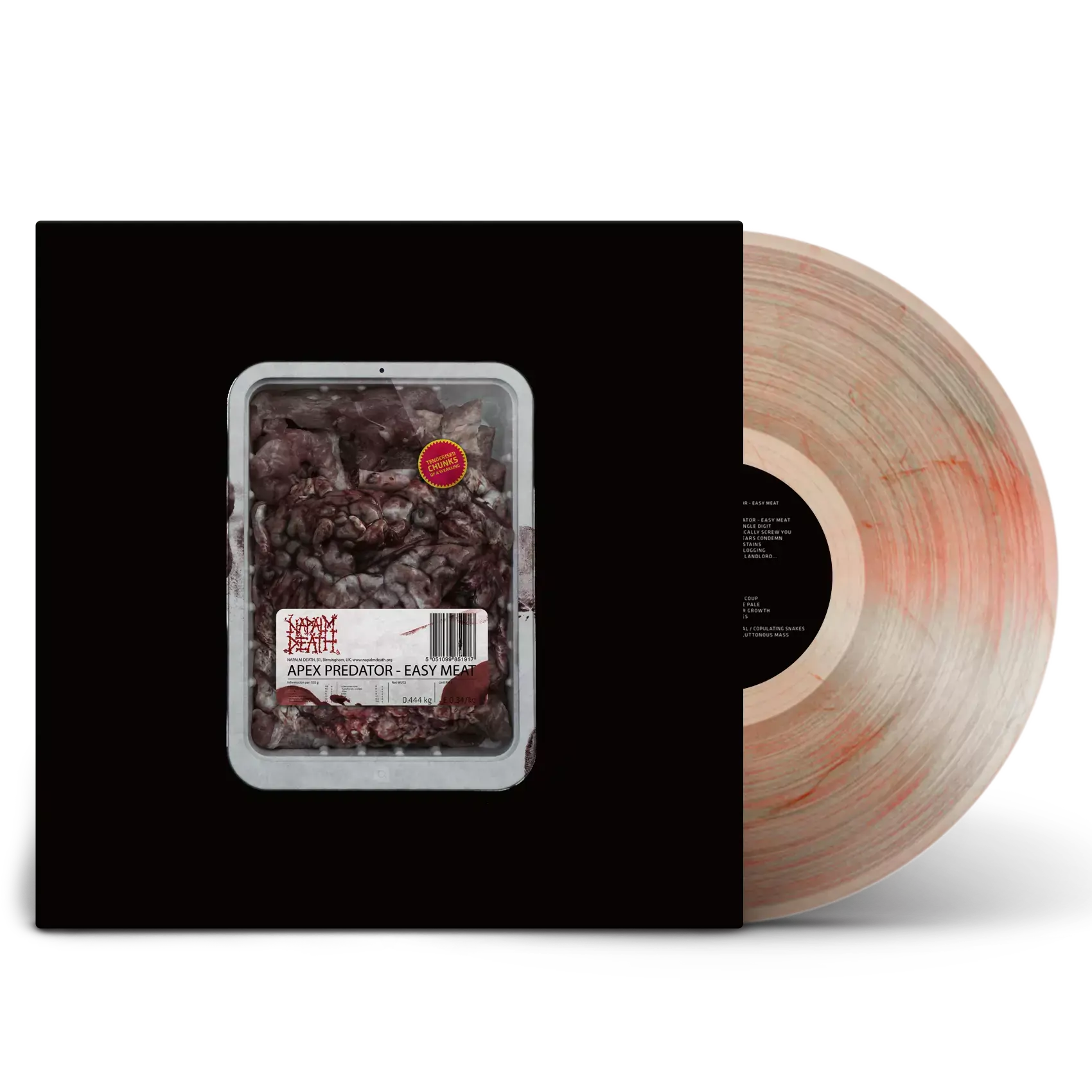 NAPALM DEATH - Apex Predator - Easy Meat · CLEAR RED BLACK FLESH MARBLED LP