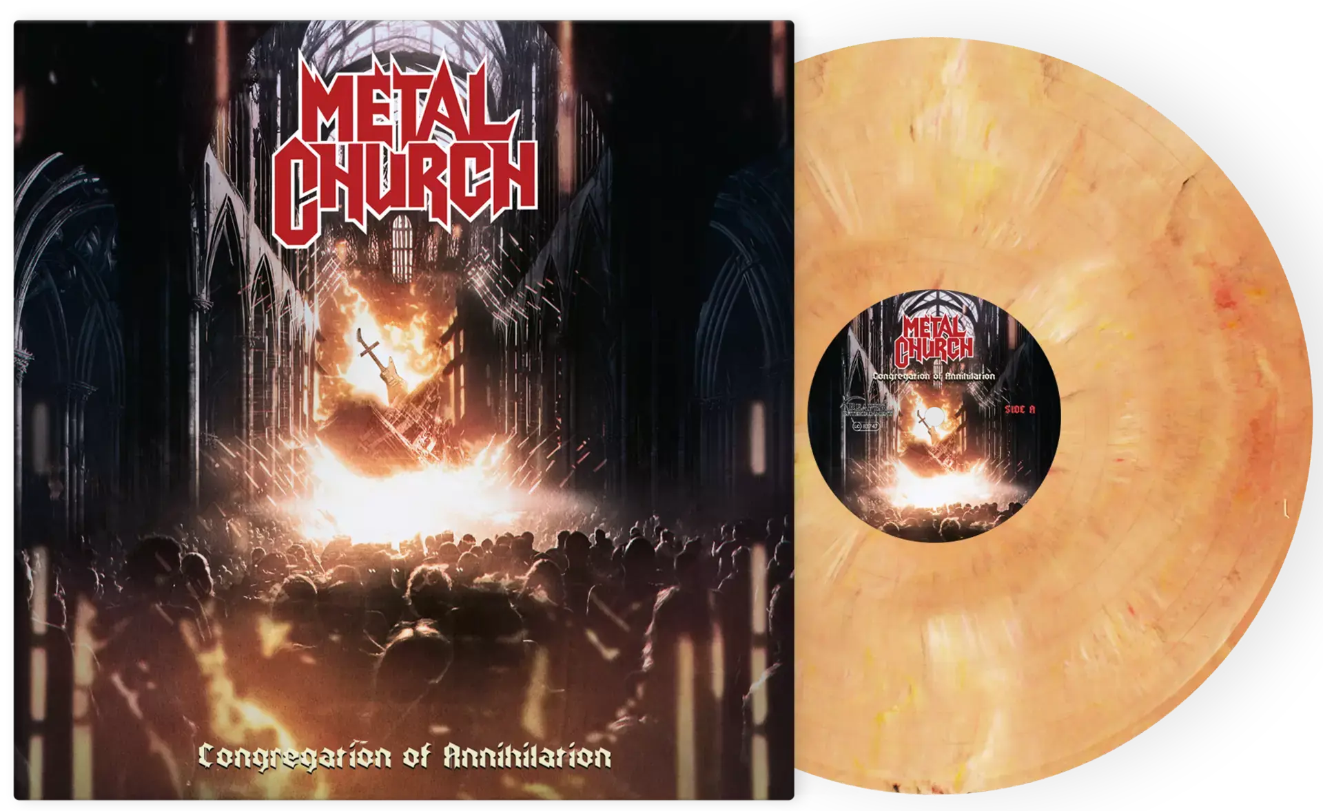 METAL CHURCH · Congregation of Annihilation | WHITE/ORANGE/RED/BLACK MARBLED LP METAL CHURCH · Congregation of Annihilation | WHITE/ORANGE/RED/BLACK MARBLED LP (Heavy Metal Vinyl)