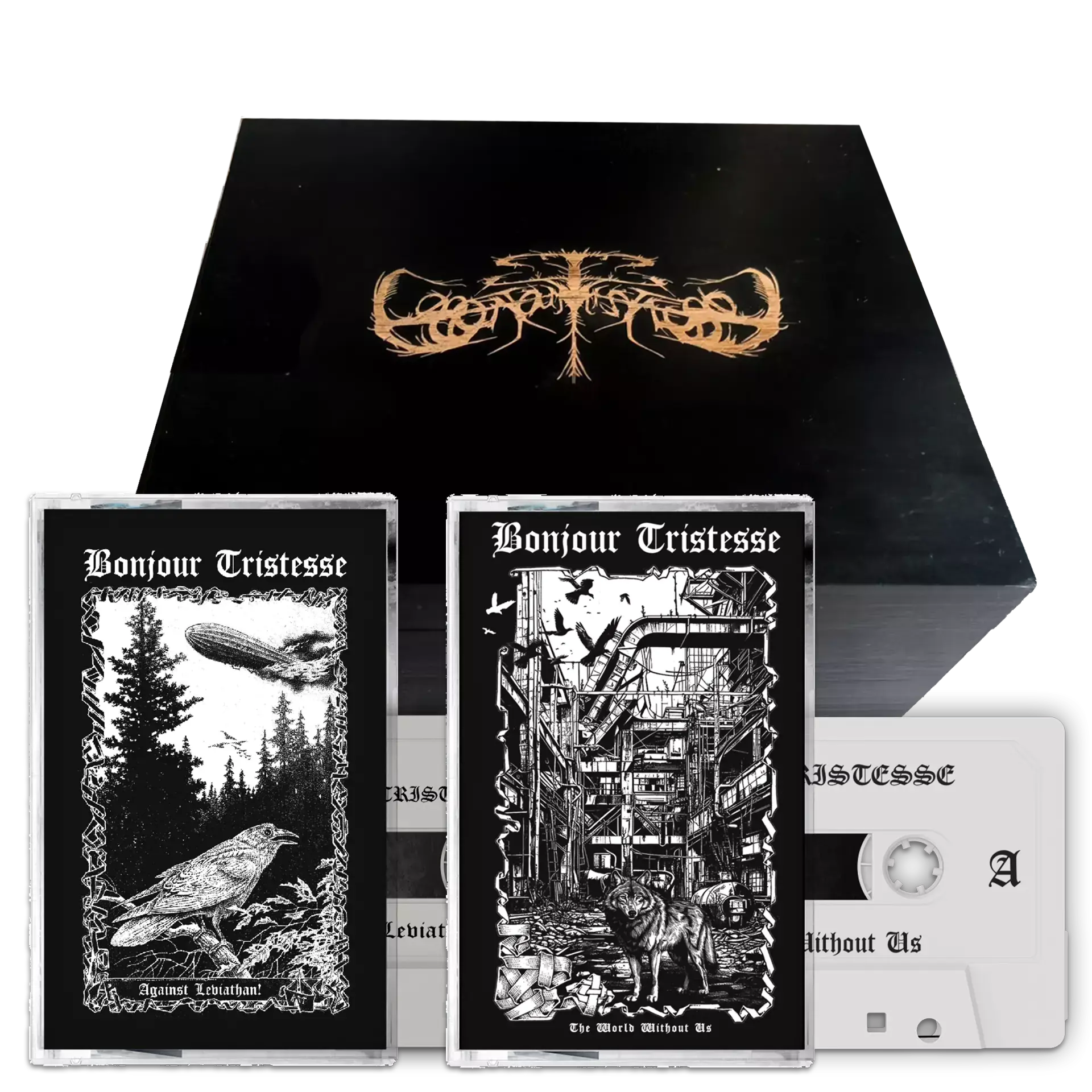 BONJOUR TRISTESSE - The World Without Us / Against Leviathan · WOODEN WHITE TAPE BOX SET