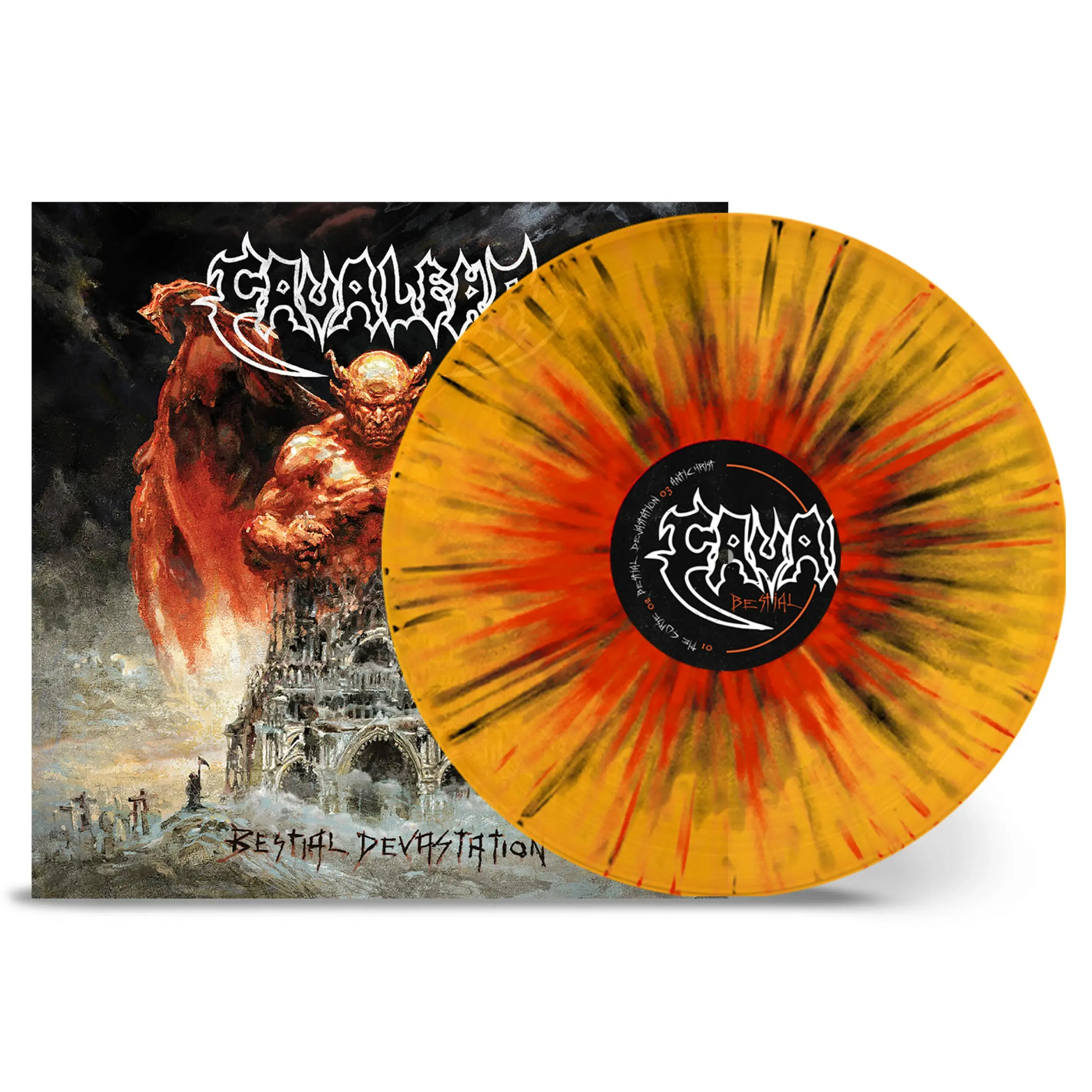 CAVALERA - Bestial Devastation · TRANSPARENT ORANGE/RED/BLACK SPLATTER VINYL