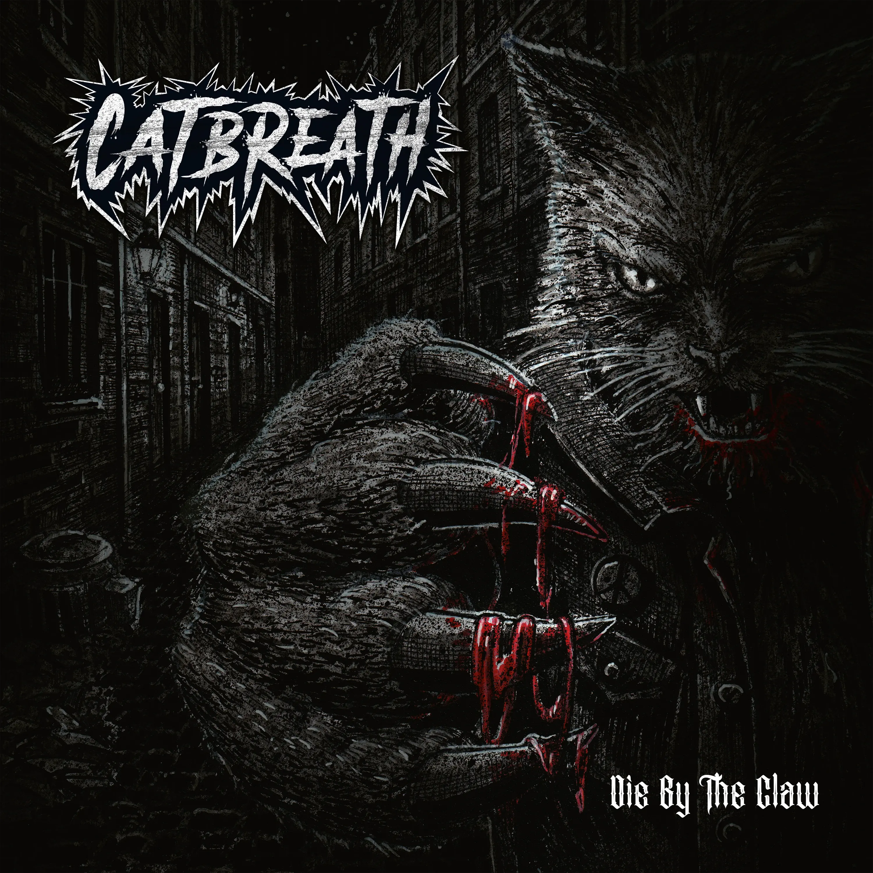 PHANTOM CORPORATION / CATBREATH · Commando / Die By The Claw | GREY BLACK MARBLED LP (Thrash Metal/Death Metal Vinyl) · Picture 2