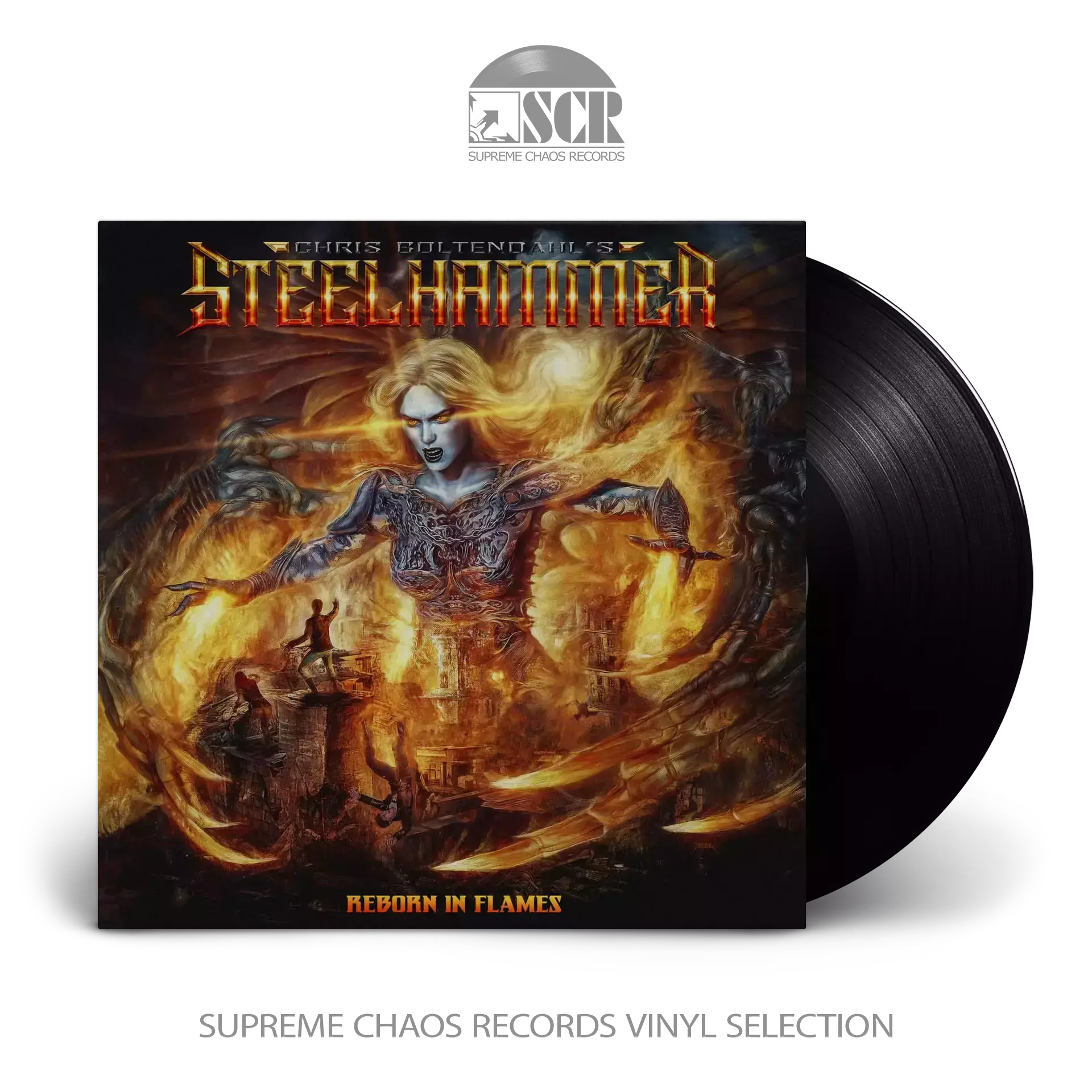 CHRIS BOHLTENDAHL'S STEELHAMMER - Reborn In Flames · BLACK LP CHRIS BOHLTENDAHL'S STEELHAMMER - Reborn In Flames · BLACK LP (Heavy Metal Vinyl)
