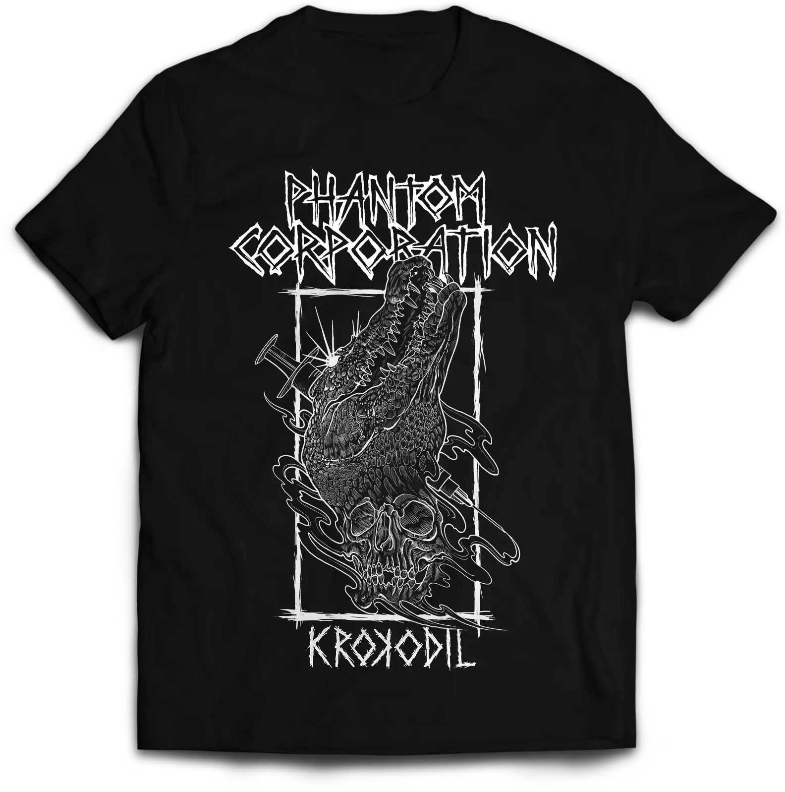 PHANTOM CORPORATION - Krokodil Black · T-SHIRT (Thrash Metal/D-Beat/Death Metal Clothes)