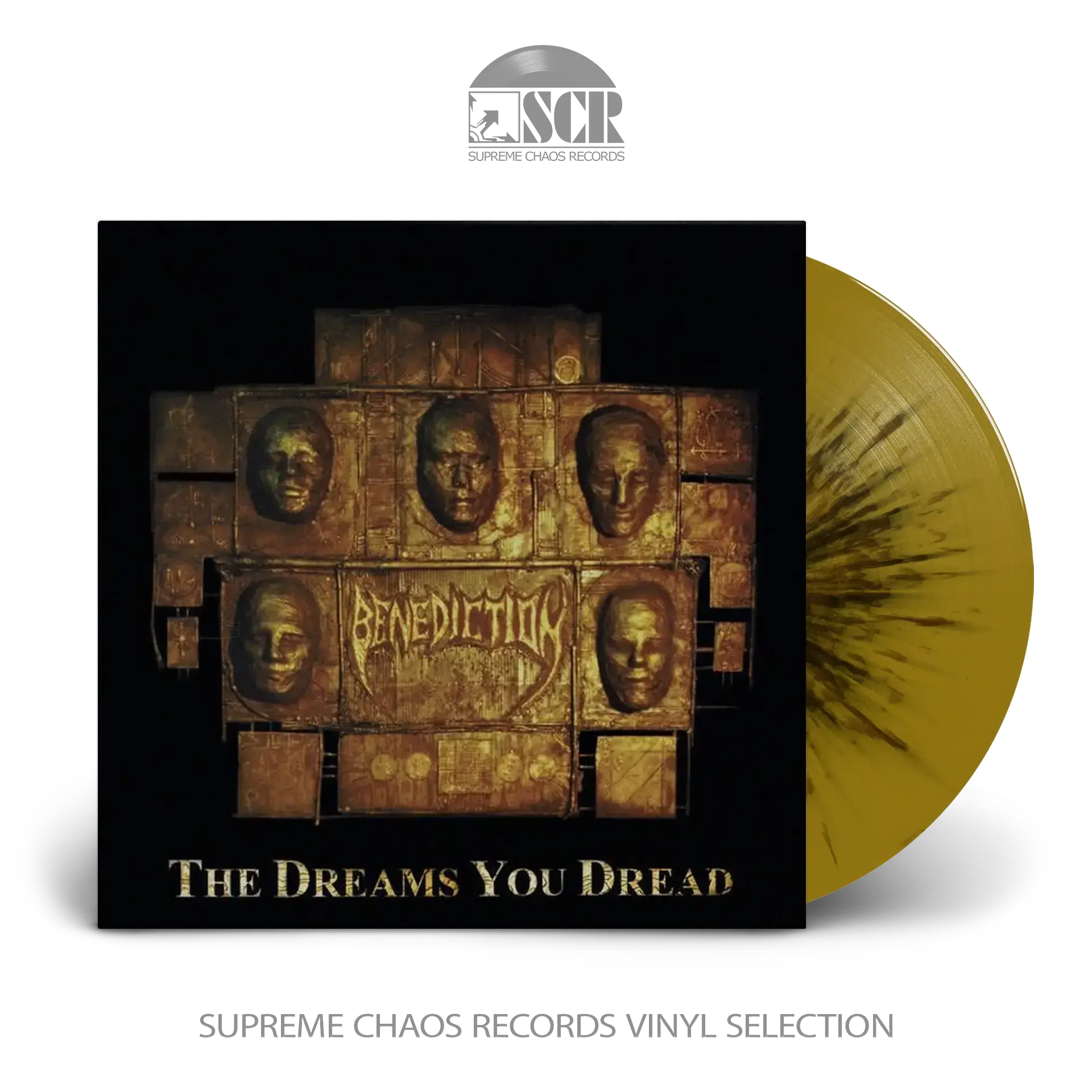 BENEDICTION - The Dreams You Dread · GOLD/BLACK SPLATTER LP BENEDICTION - The Dreams You Dread · GOLD/BLACK SPLATTER LP (Death Metal Vinyl)