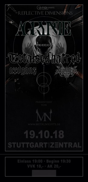19.10.2018 STUTTGART - Agrypnie / Totalselfhatred / Arroganz / Asphagor [TICKET]