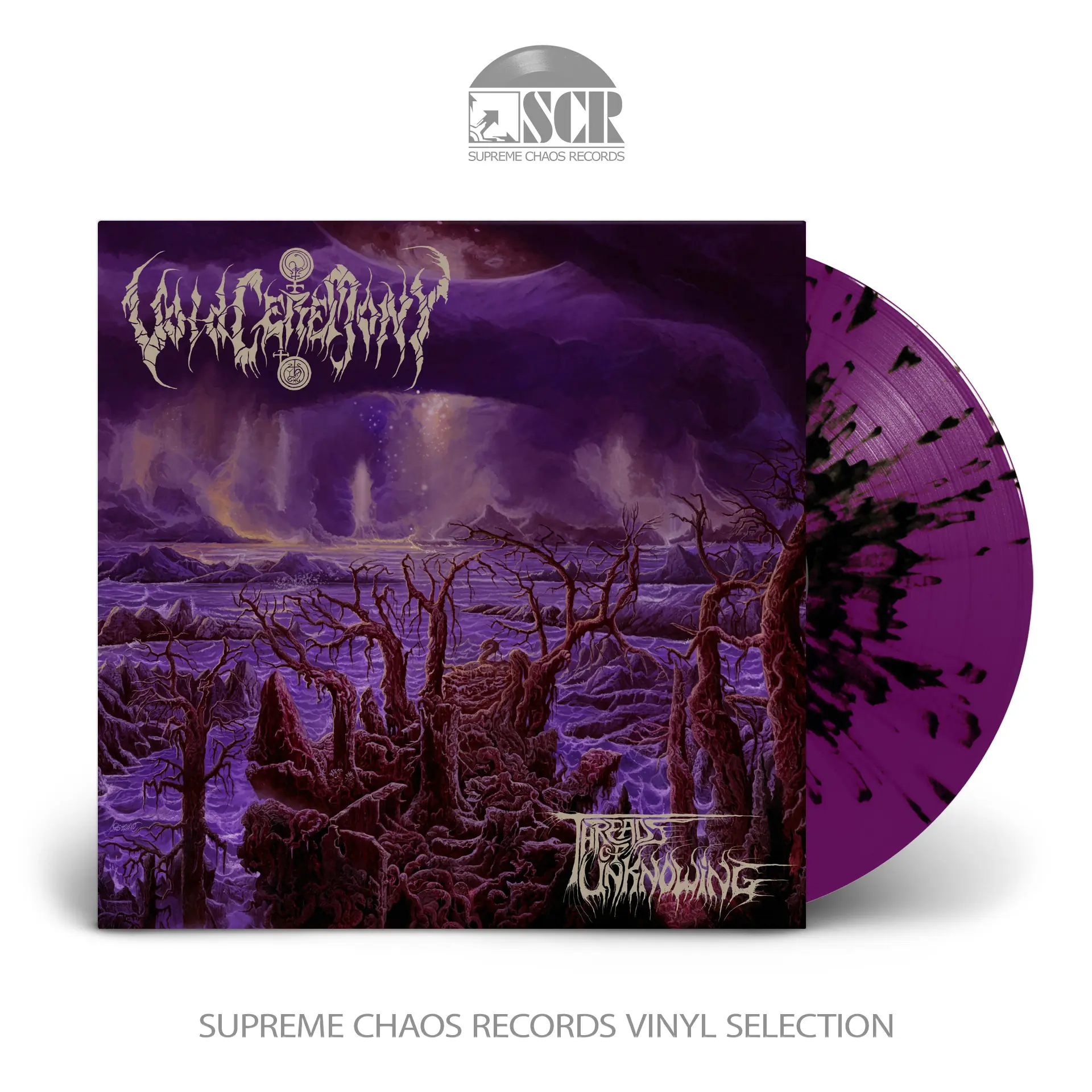 VOIDCEREMONY · Threads Of Unknowing | VIOLET/ BLACK SPLATTER LP VOIDCEREMONY · Threads Of Unknowing | VIOLET/ BLACK SPLATTER LP (Death Metal Vinyl)