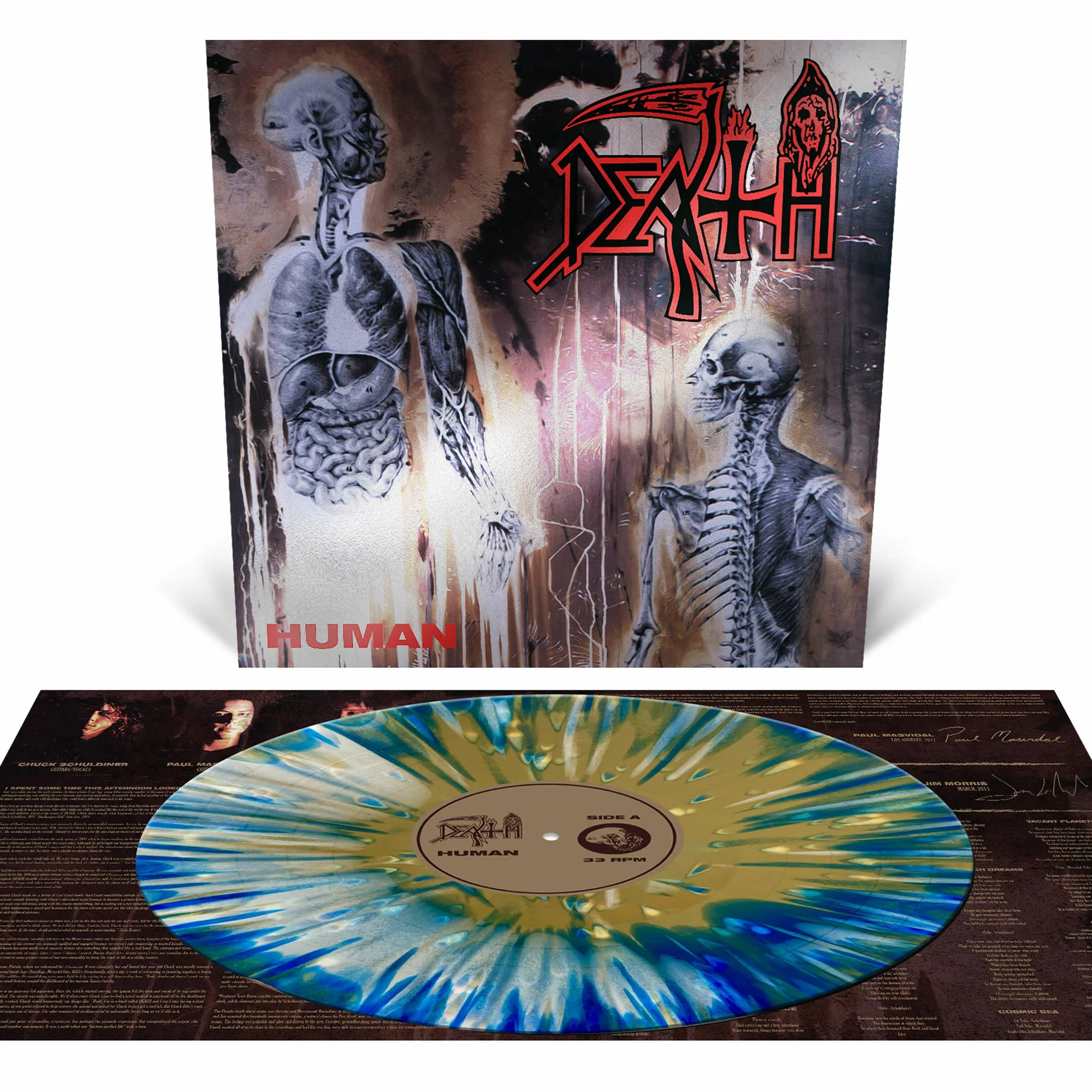 DEATH - Human (Re-Issue) · WHITE/BLUE/GOLD MERGE SPLATTER LP (Death Metal Vinyl)