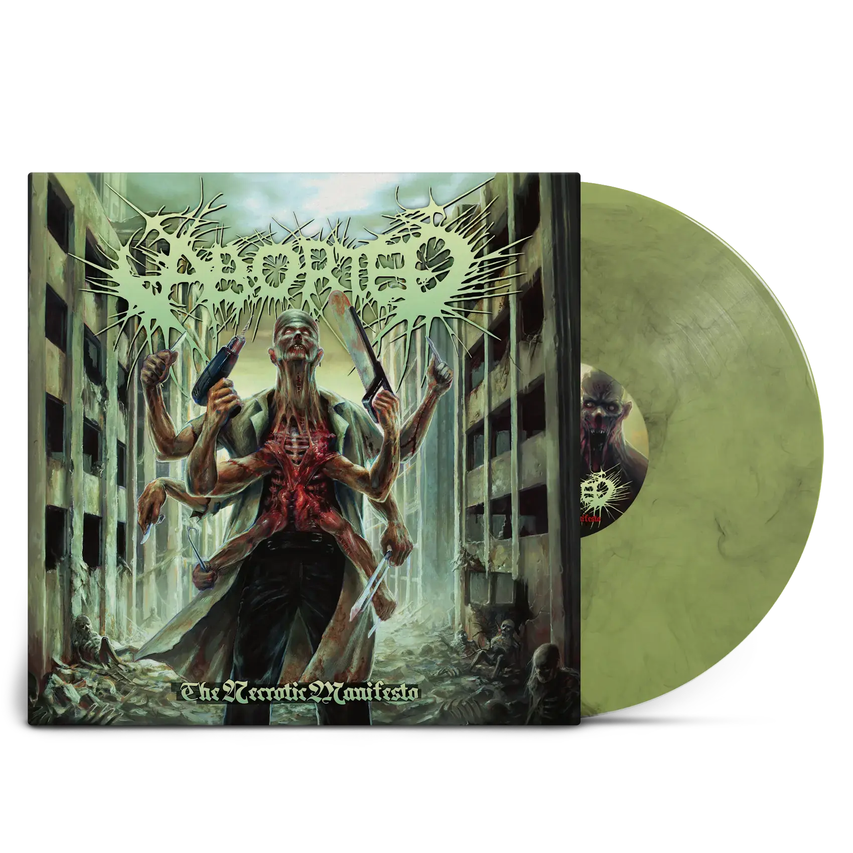 ABORTED - The Necrotic Manifesto · TRANSPARENT LIME/BLACK MARBLED LP (Death Metal/Grindcore Vinyl)