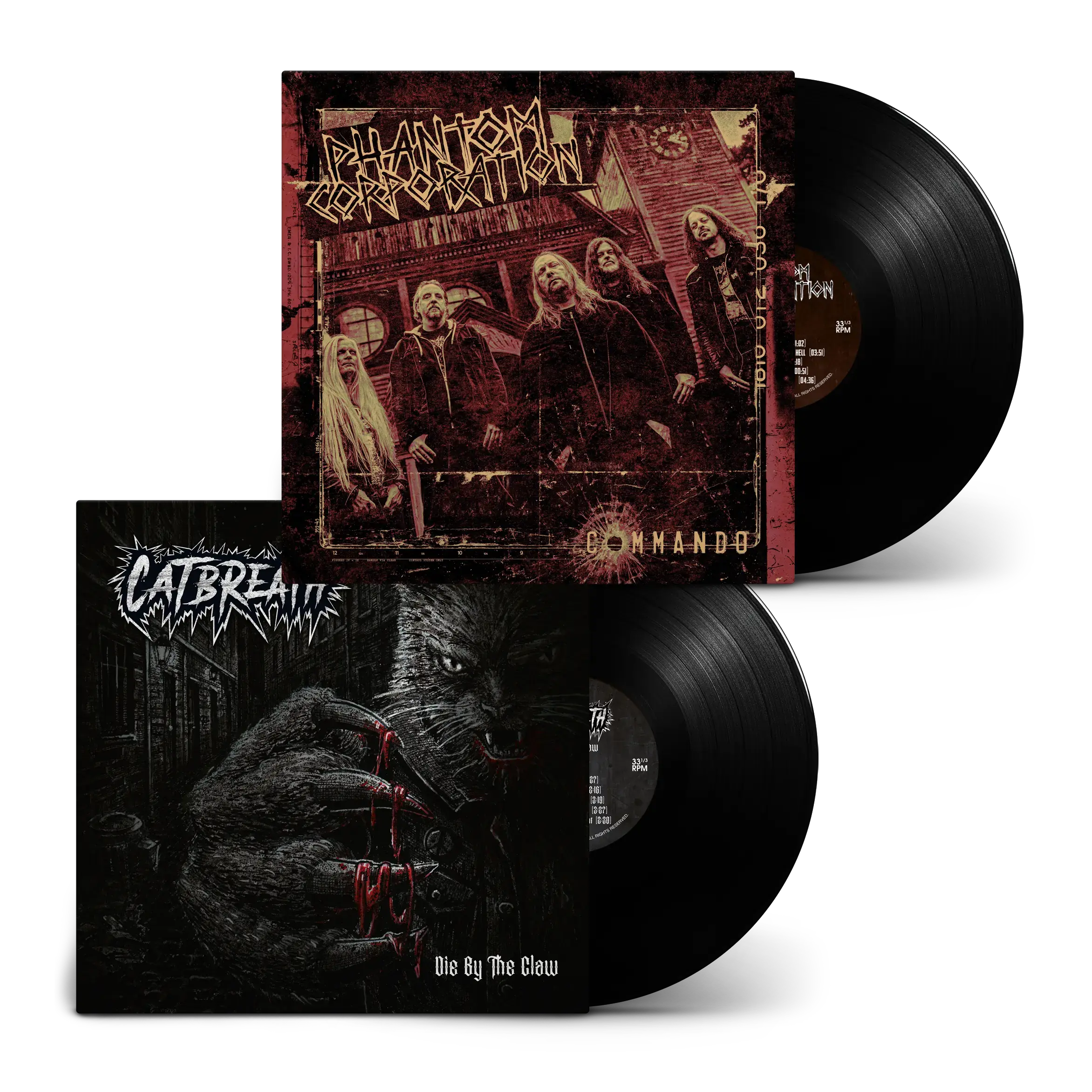 PHANTOM CORPORATION / CATBREATH · Commando / Die By The Claw | BLACK LP (Thrash Metal/Death Metal Vinyl)
