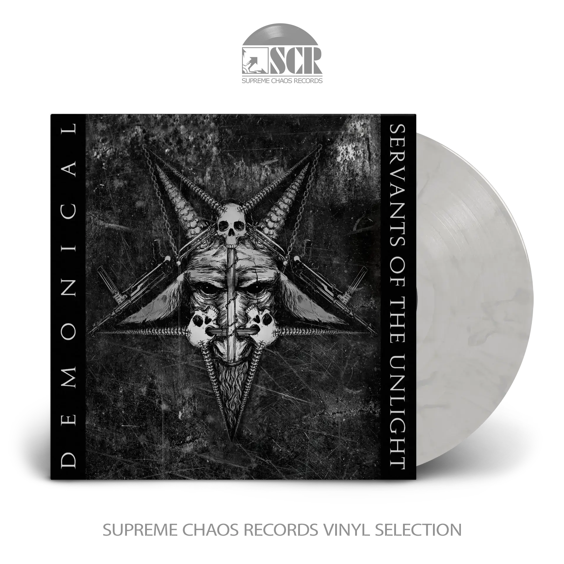 DEMONICAL - Servants Of The Unlight · WHITE/GREY/BLACK MARBLED LP DEMONICAL - Servants Of The Unlight · WHITE/GREY/BLACK MARBLED LP (Death Metal Vinyl)