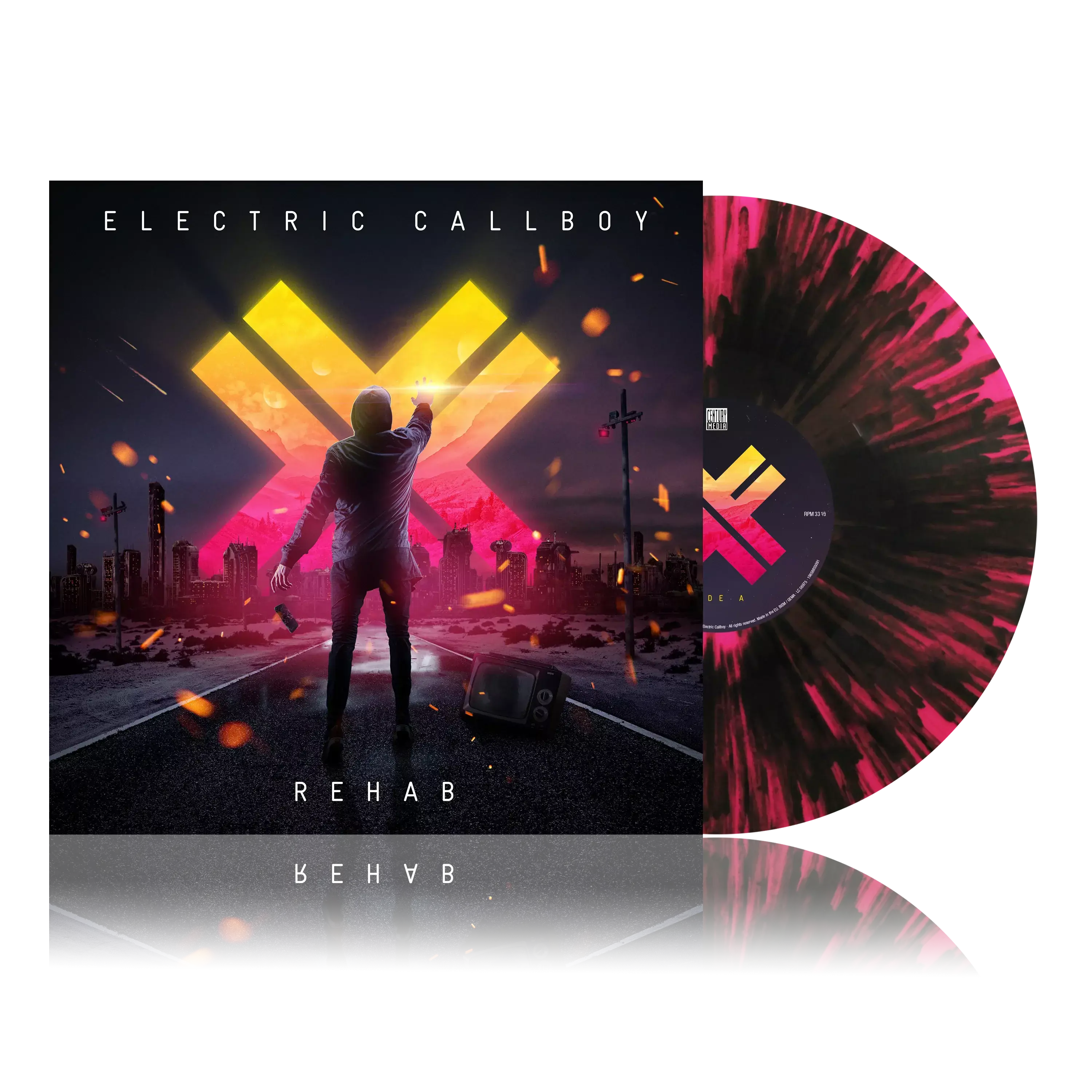 ELECTRIC CALLBOY - Rehab (Re-issue 2023) · TRANSPARENT NEON PINK/BLACK SPLATTER LP