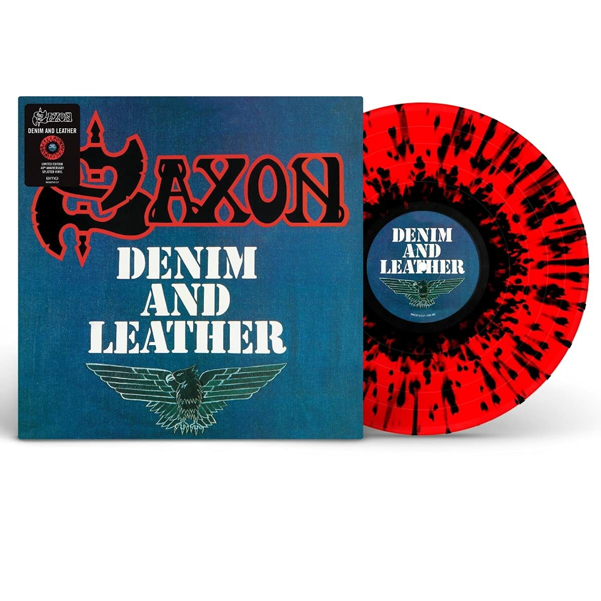 SAXON · Denim And Leather | RED/BLACK SPLATTER LP SAXON · Denim And Leather | RED/BLACK SPLATTER LP (Heavy Metal Vinyl)