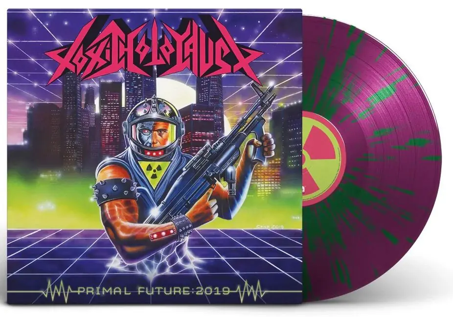 TOXIC HOLOCAUST - Primal Future: 2019 · TRANSLUCENT PURPLE WITH EMERALD GREEN SPLATTER LP