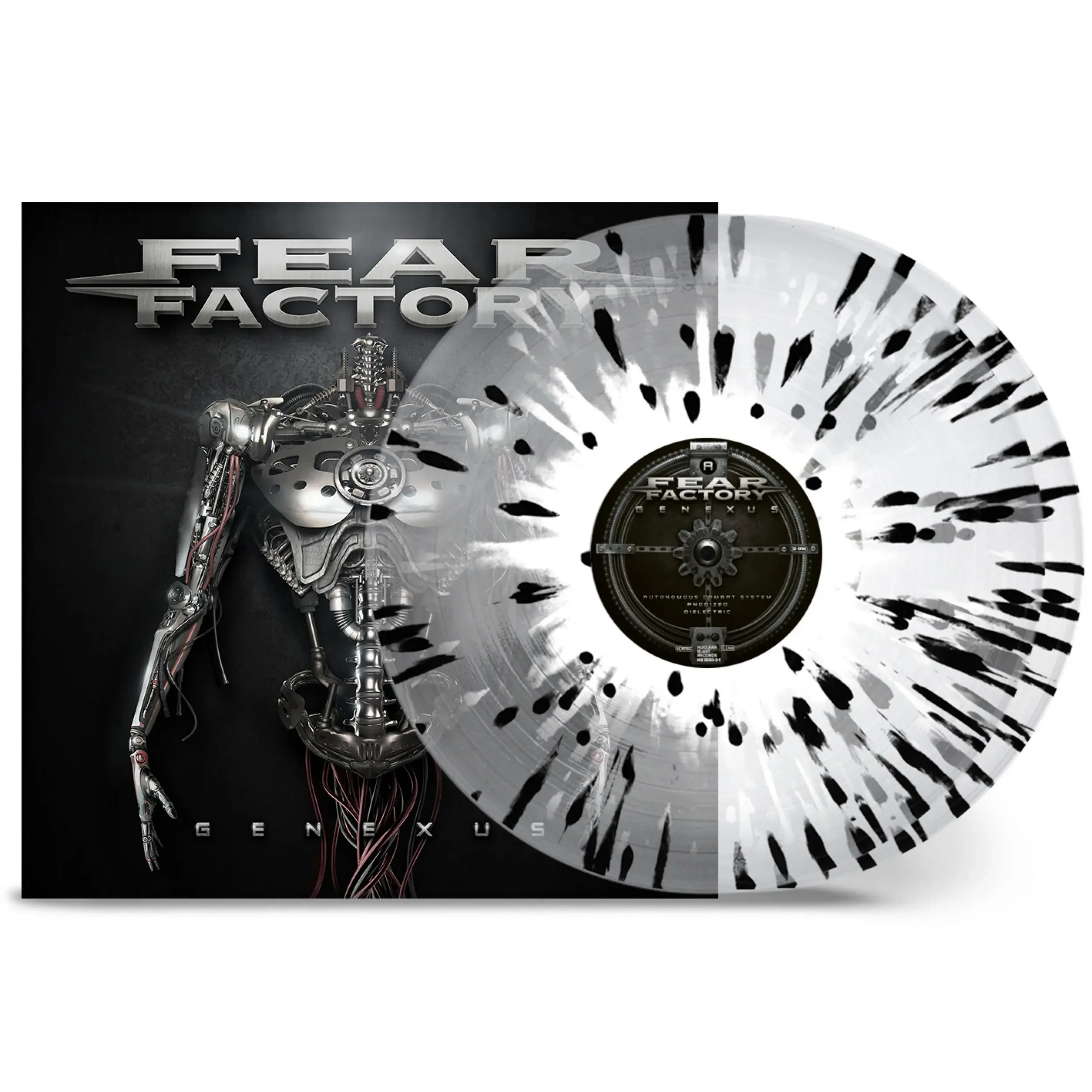 FEAR FACTORY · Genexus | CLEAR/BLACK/WHITE SPLATTER 2LP FEAR FACTORY · Genexus | CLEAR/BLACK/WHITE SPLATTER 2LP (Industrial Metal Vinyl)
