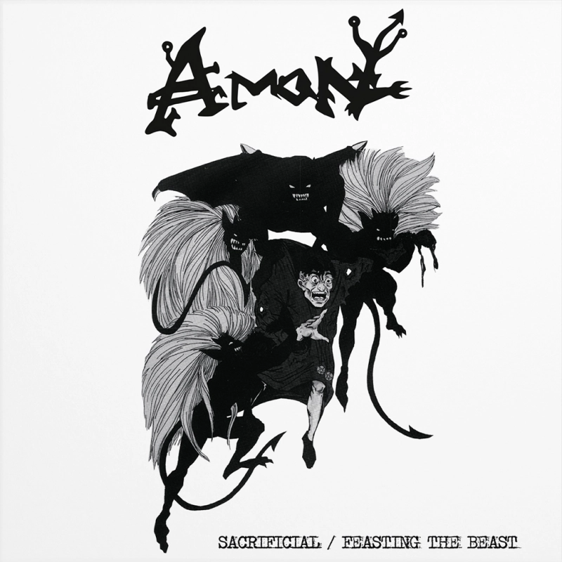 AMON · Sacrificial / Feasting The Beast | RED/BLACK MARBLED LP (Death Metal Vinyl) · Picture 1