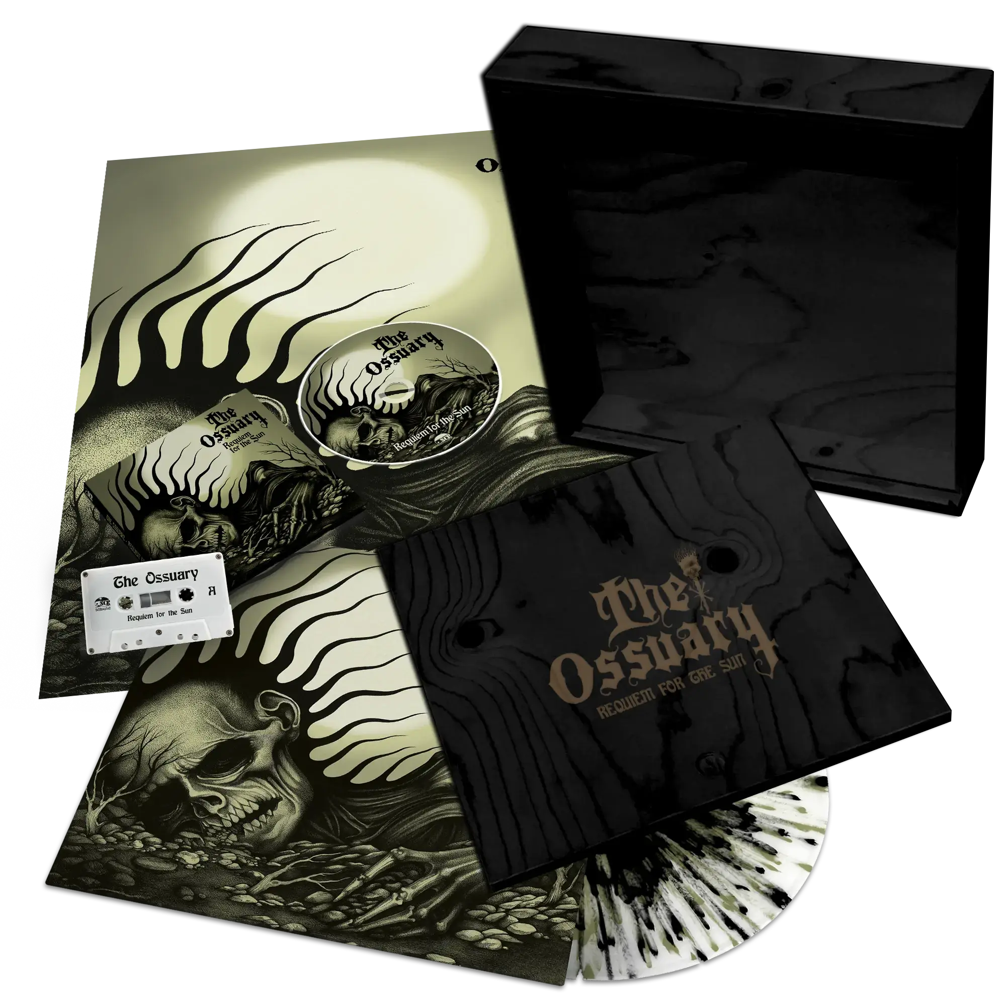 THE OSSUARY - Requiem For The Sun · WOODEN LP+MC+CD BOX THE OSSUARY - Requiem For The Sun · WOODEN LP+MC+CD BOX (Doom Metal/Doom Rock/Occult Rock Vinyl)