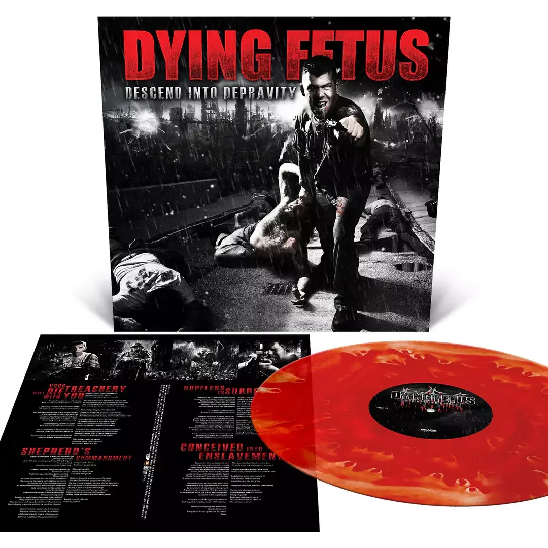 DYING FETUS - Descend Into Depravity · BLOODY RED CLOUDY EFFECT VINYL