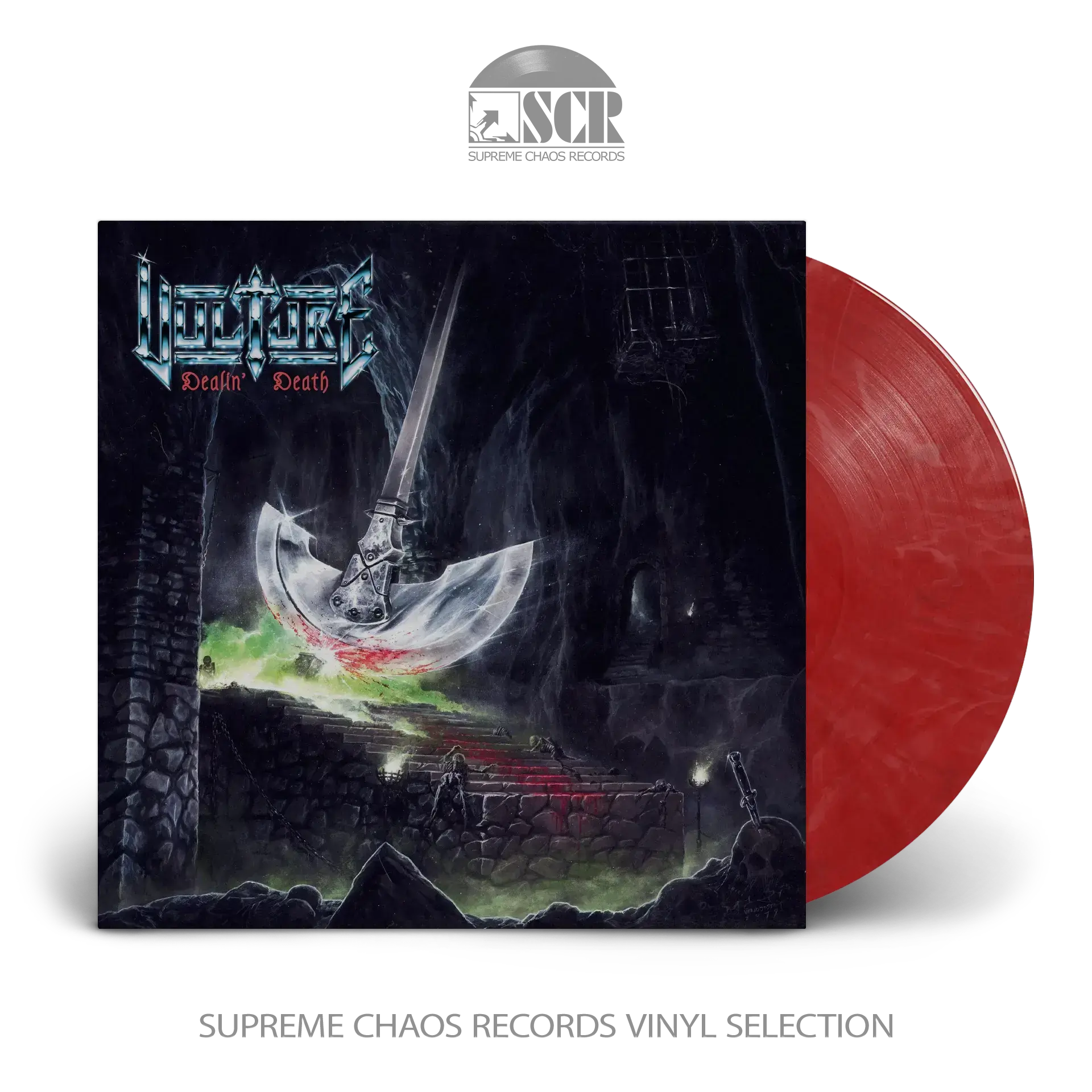 VULTURE - Dealin' Death (Deluxe Version) · BLOOD RED MARBLED LP+TAPE BUNDLE