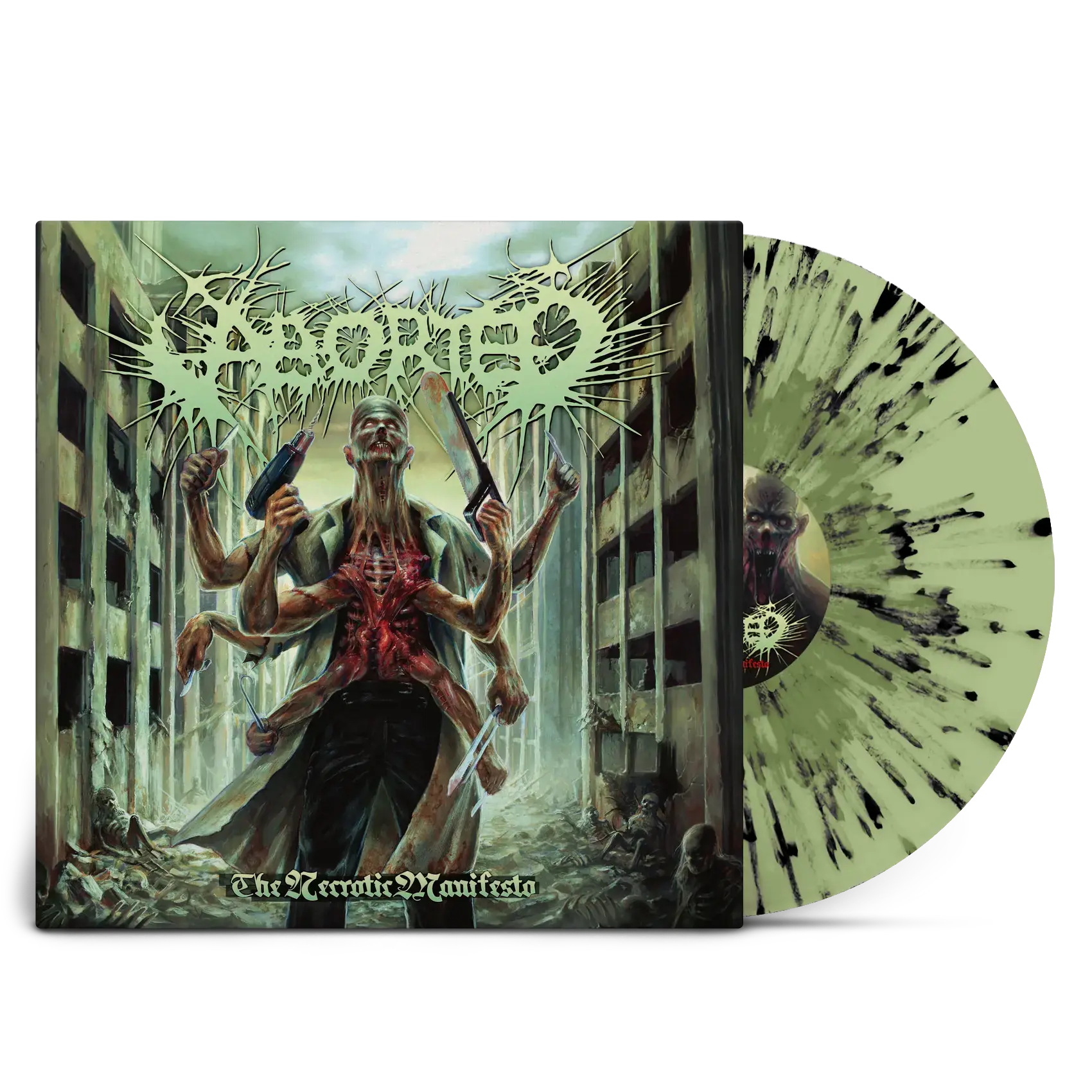 ABORTED - The Necrotic Manifesto · TRANSPARENT LIME/OLIVE GREEN/BLACK SPLATTER LP (Death Metal/Grindcore Vinyl)
