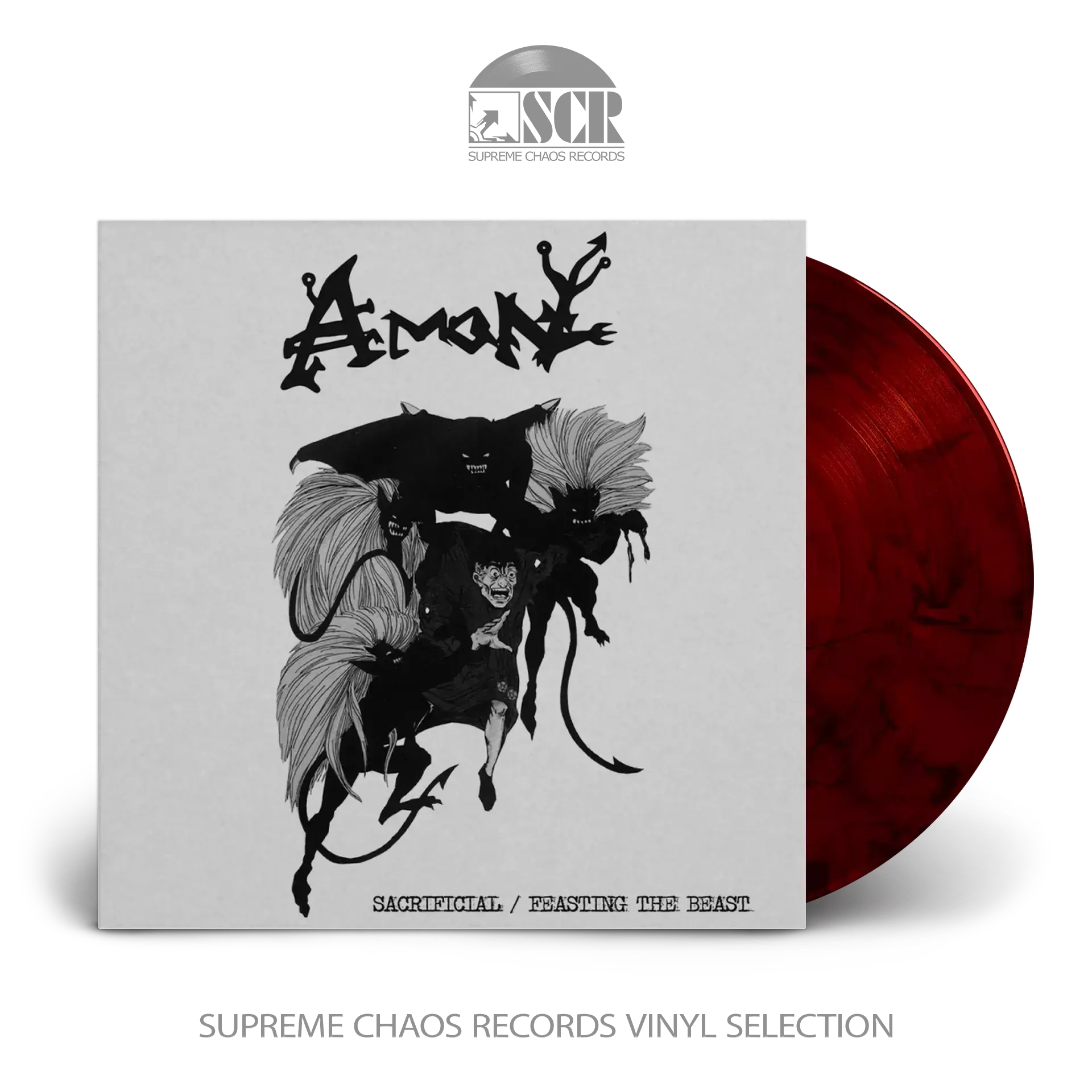 AMON - Sacrificial / Feasting The Beast · RED/BLACK MARBLED LP
