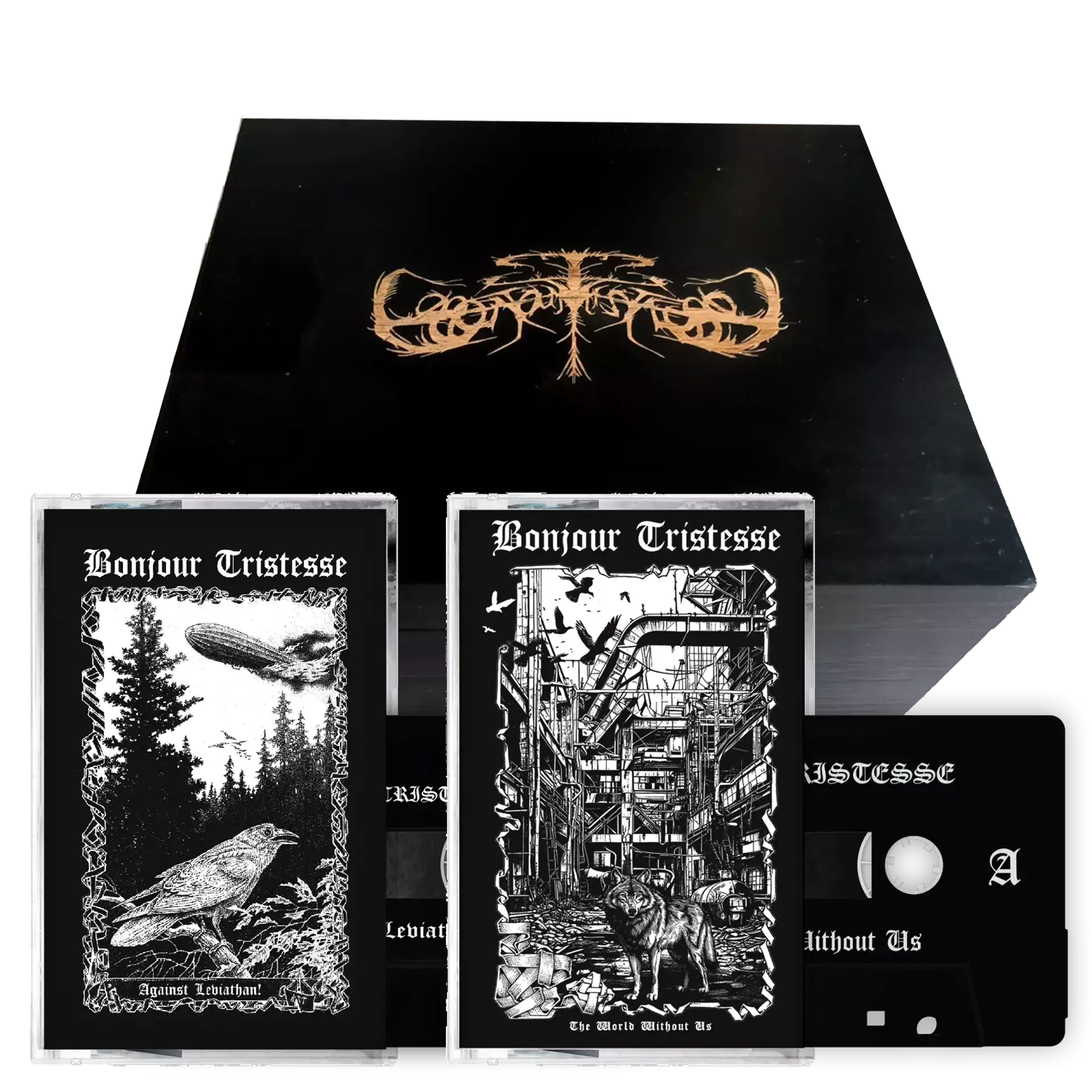BONJOUR TRISTESSE - The World Without Us / Against Leviathan · WOODEN BLACK TAPE BOX SET
