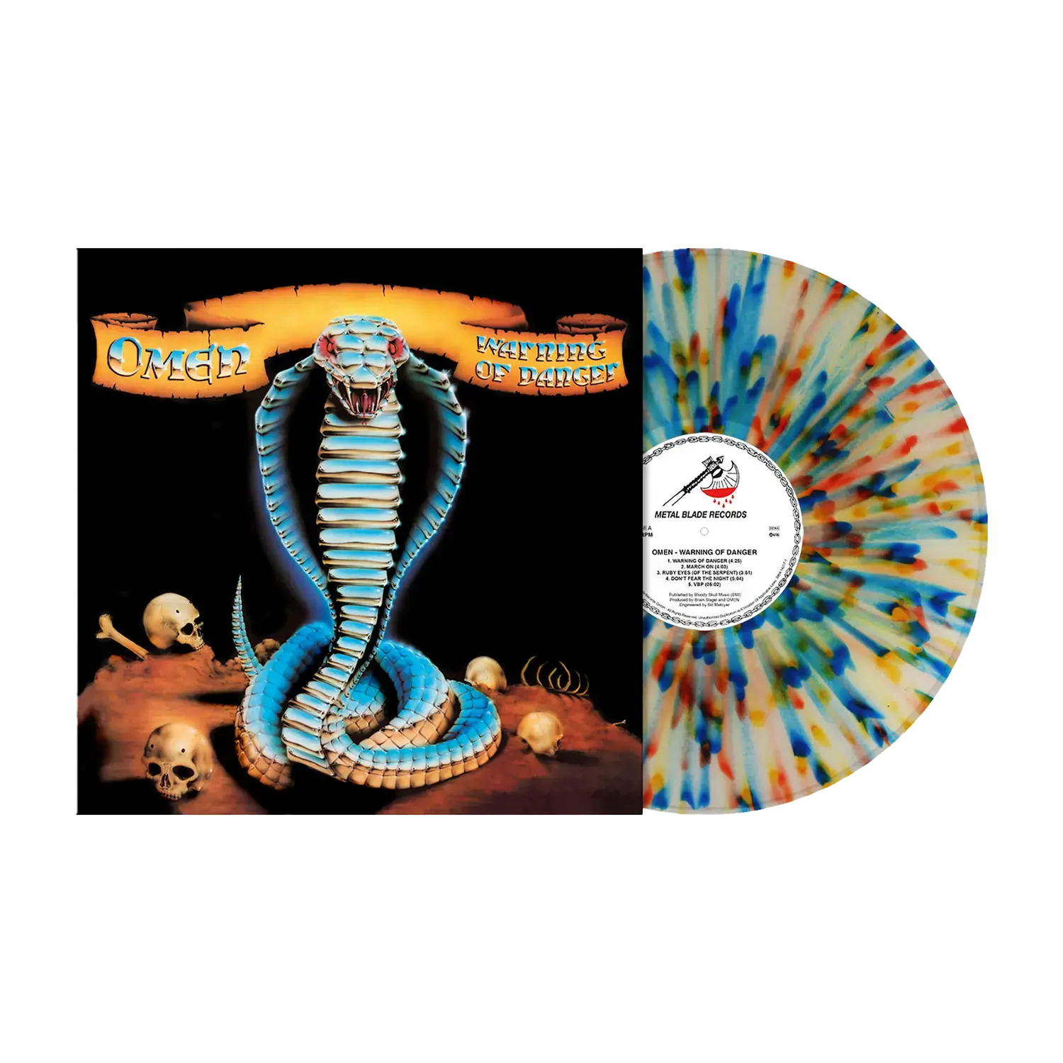OMEN - Warning Of Danger - 40th Anniversary Reissue · CLEAR BLUE ORANGE RED SPLATTER LP (Heavy Metal Vinyl)