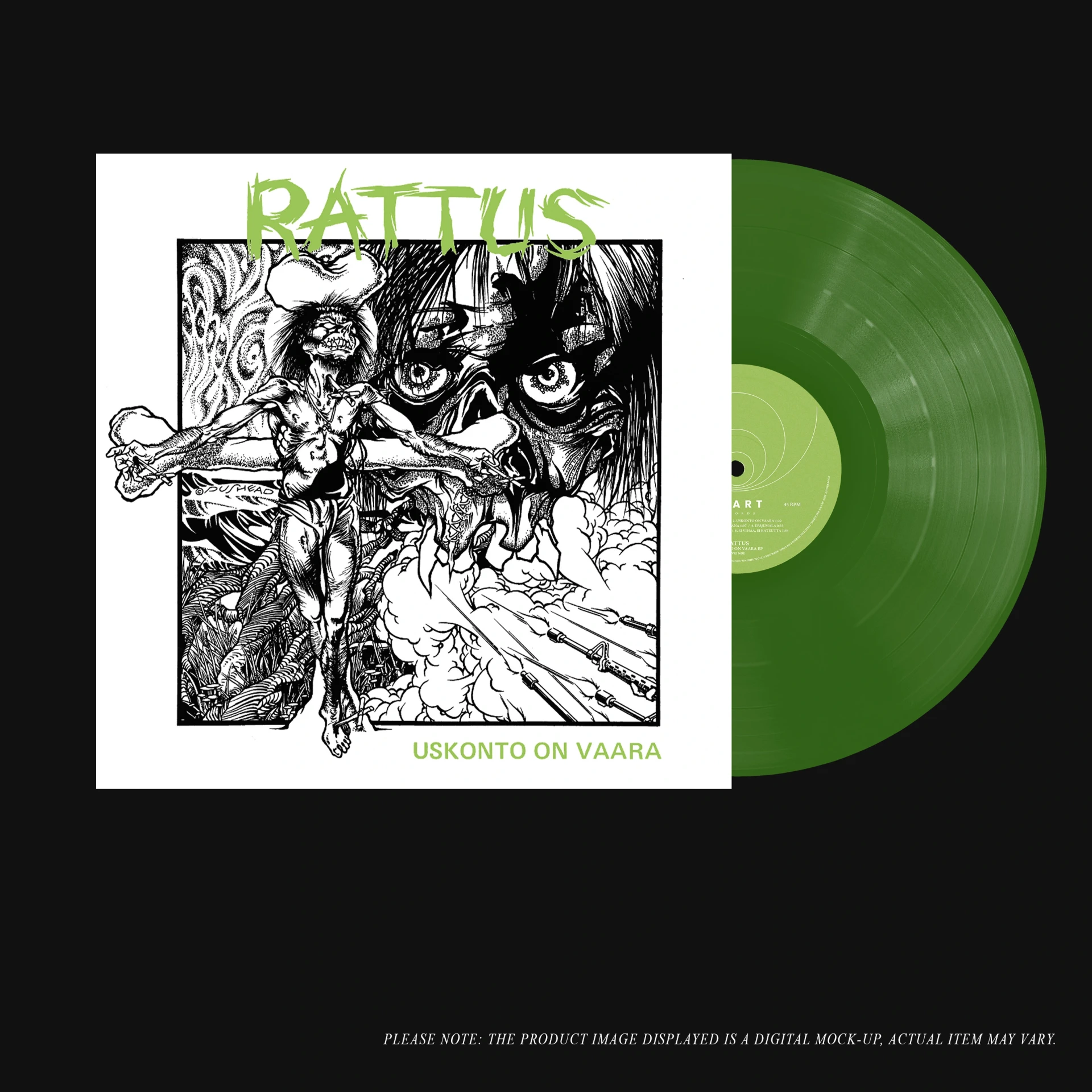 RATTUS · Uskonto on vaara | TRANSPARENT GREEN LP (Hardcore Vinyl) · Picture 2