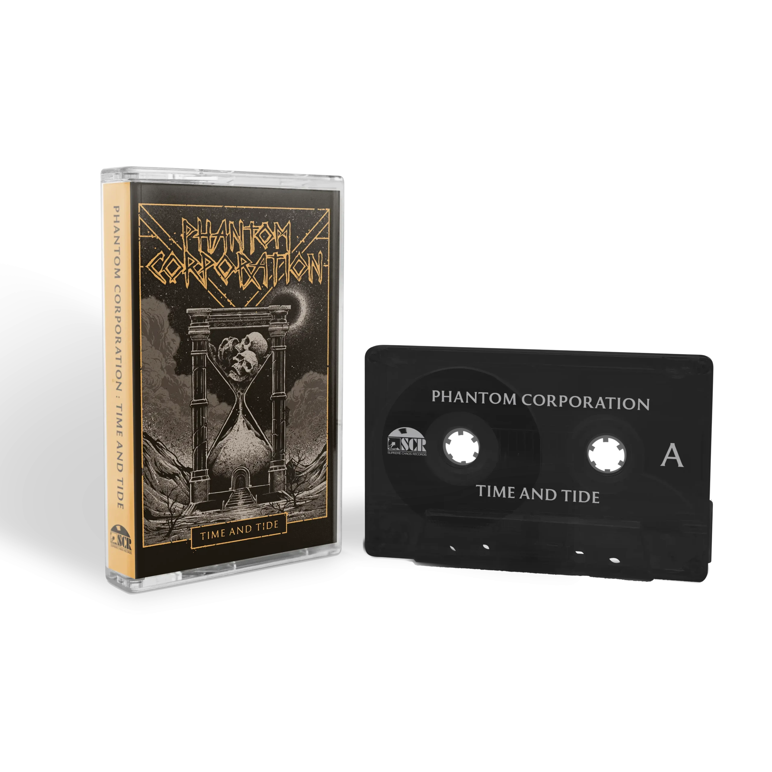 PHANTOM CORPORATION - Time And Tide · BLACK TRANSPARENT TAPE PHANTOM CORPORATION - Time And Tide · BLACK TRANSPARENT TAPE (Thrash Metal/D-Beat/Death Metal Tapes)