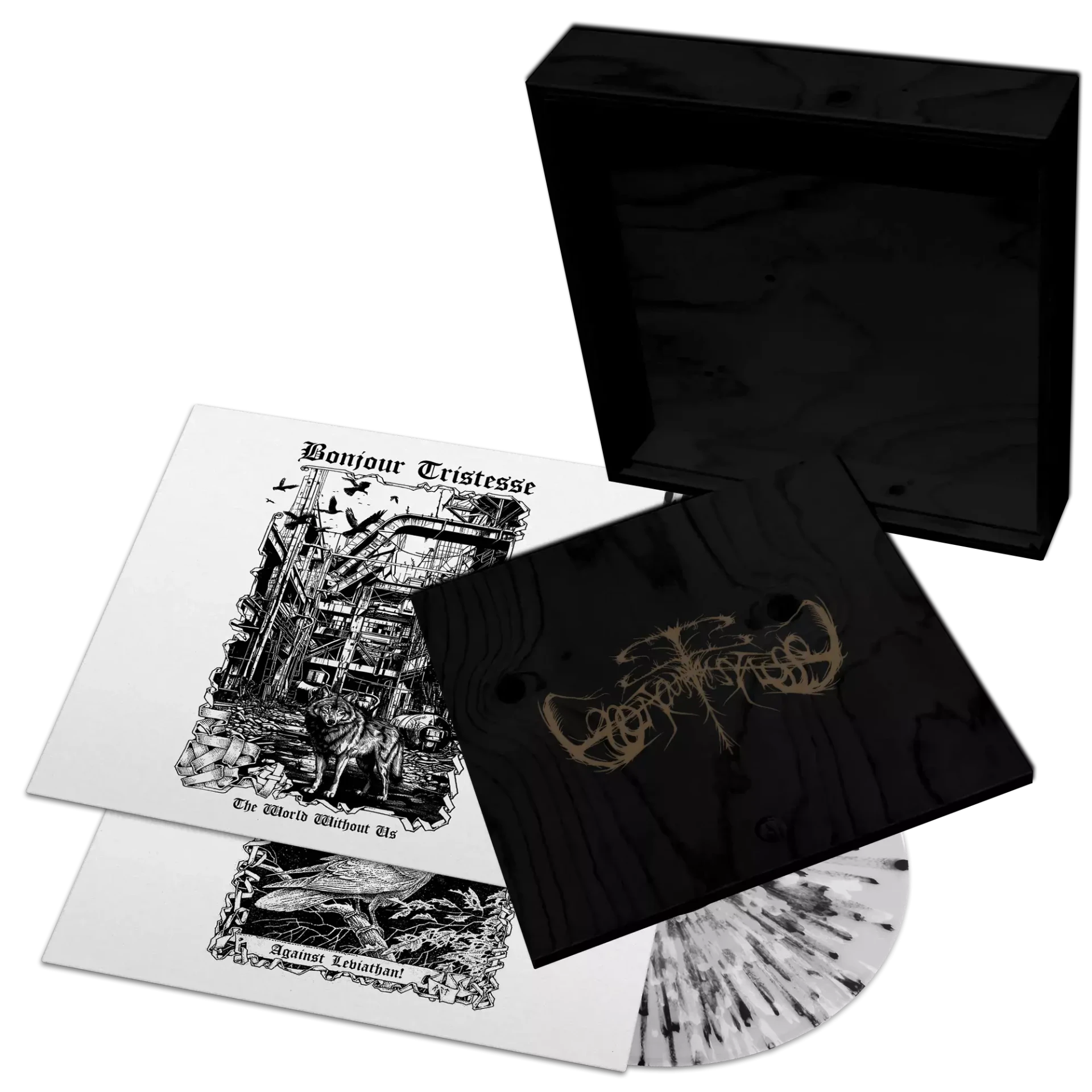 BONJOUR TRISTESSE - The World Without Us / Against Leviathan · DOUBLE LP WOODEN BOX (Black Metal Vinyl)