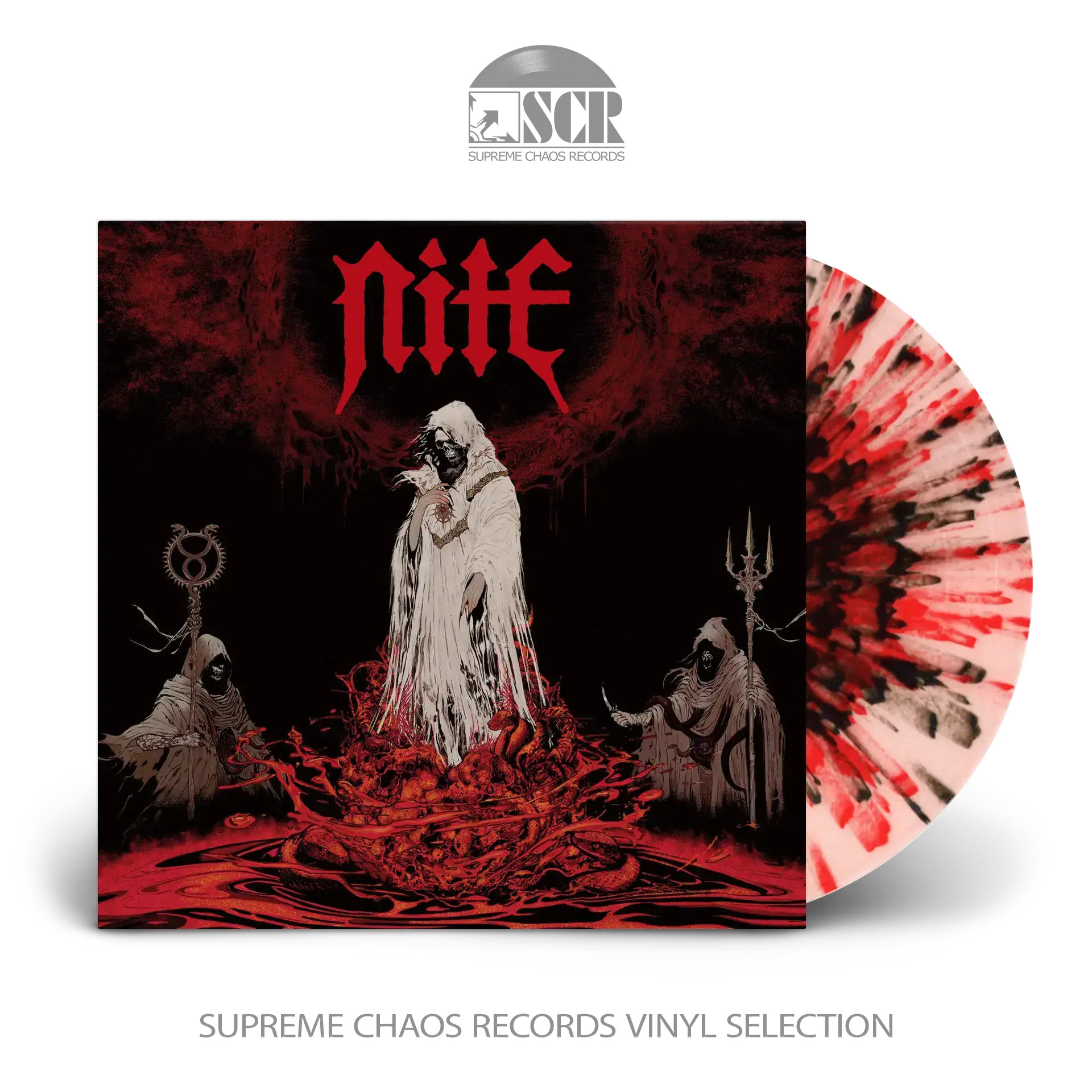NITE - Cult Of The Serpent Sun · CKEAR/BLACK/RED SPLATTER LP (Black Metal/Heavy Metal Vinyl)