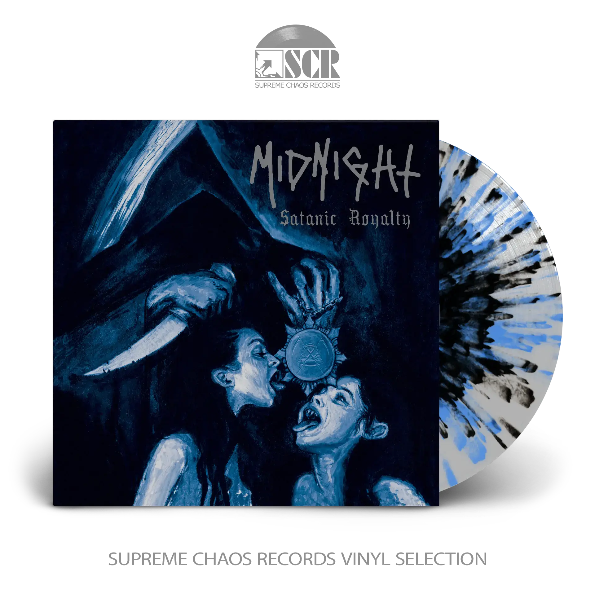 MIDNIGHT · Satanic Royalty | SILVER/BLUE/BLACK SPLATTER LP (Black Metal Vinyl)