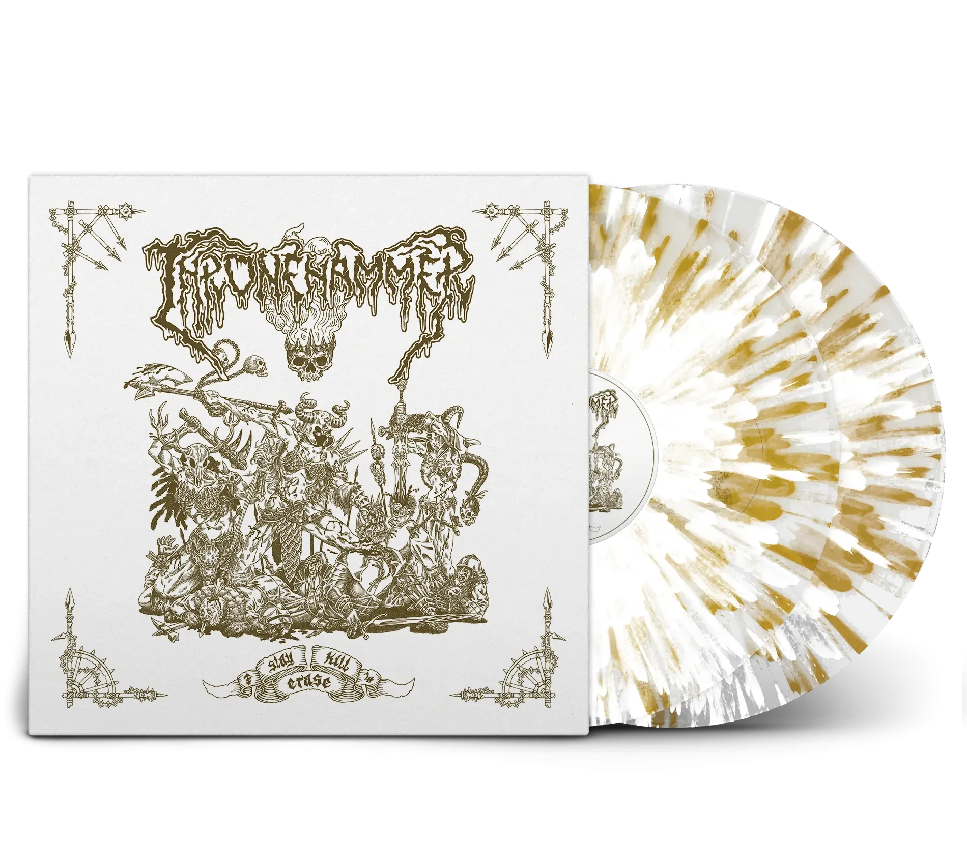 THRONEHAMMER · Slay | Kill | Erase | T-SHIRT+CLEAR WHITE GOLD 2LP (Doom Metal/Epic Metal/Death Metal/Heavy Metal Vinyl) · Picture 2