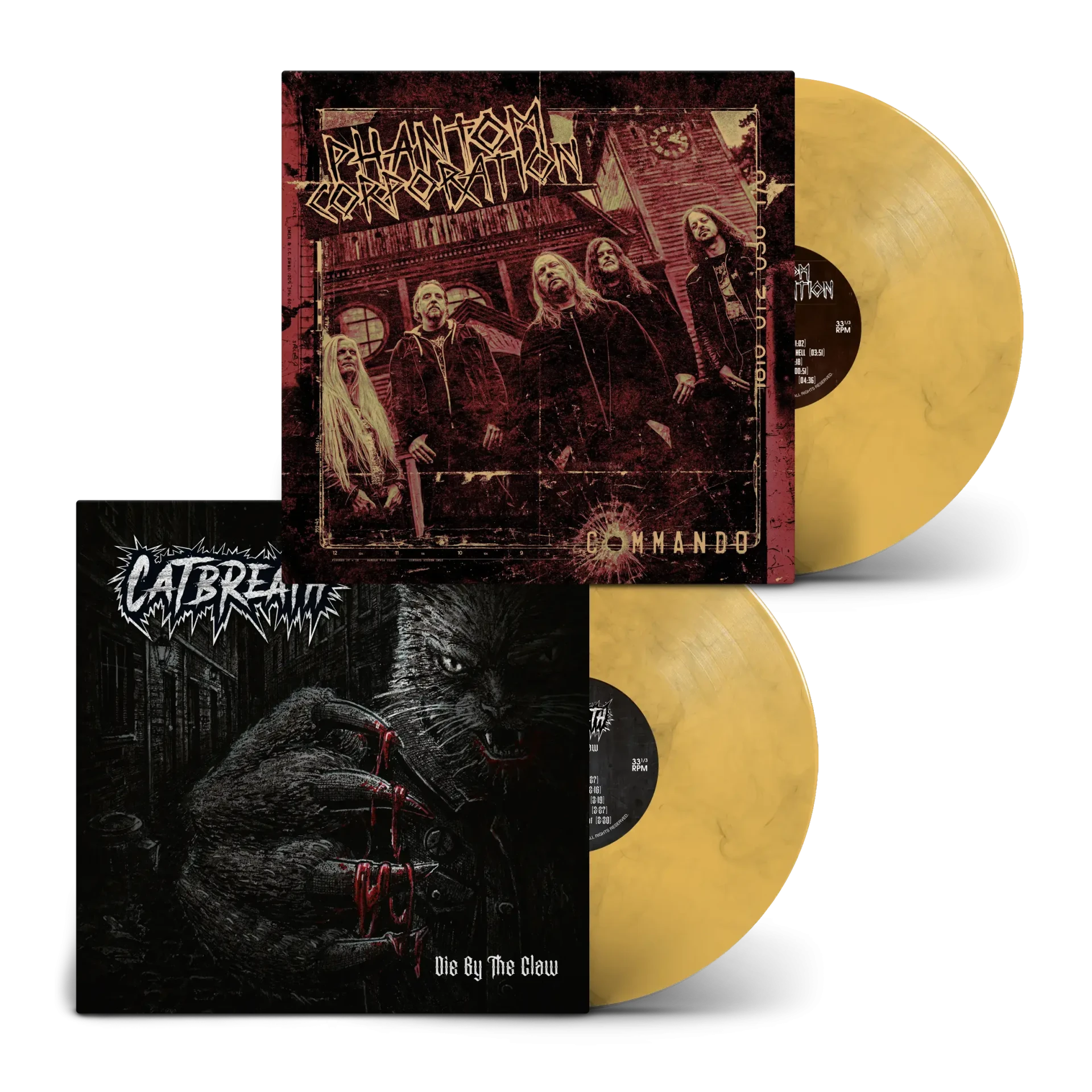 PHANTOM CORPORATION / CATBREATH · Commando / Die By The Claw | ORANGE BLACK MARBLED LP (Thrash Metal/Death Metal Vinyl)