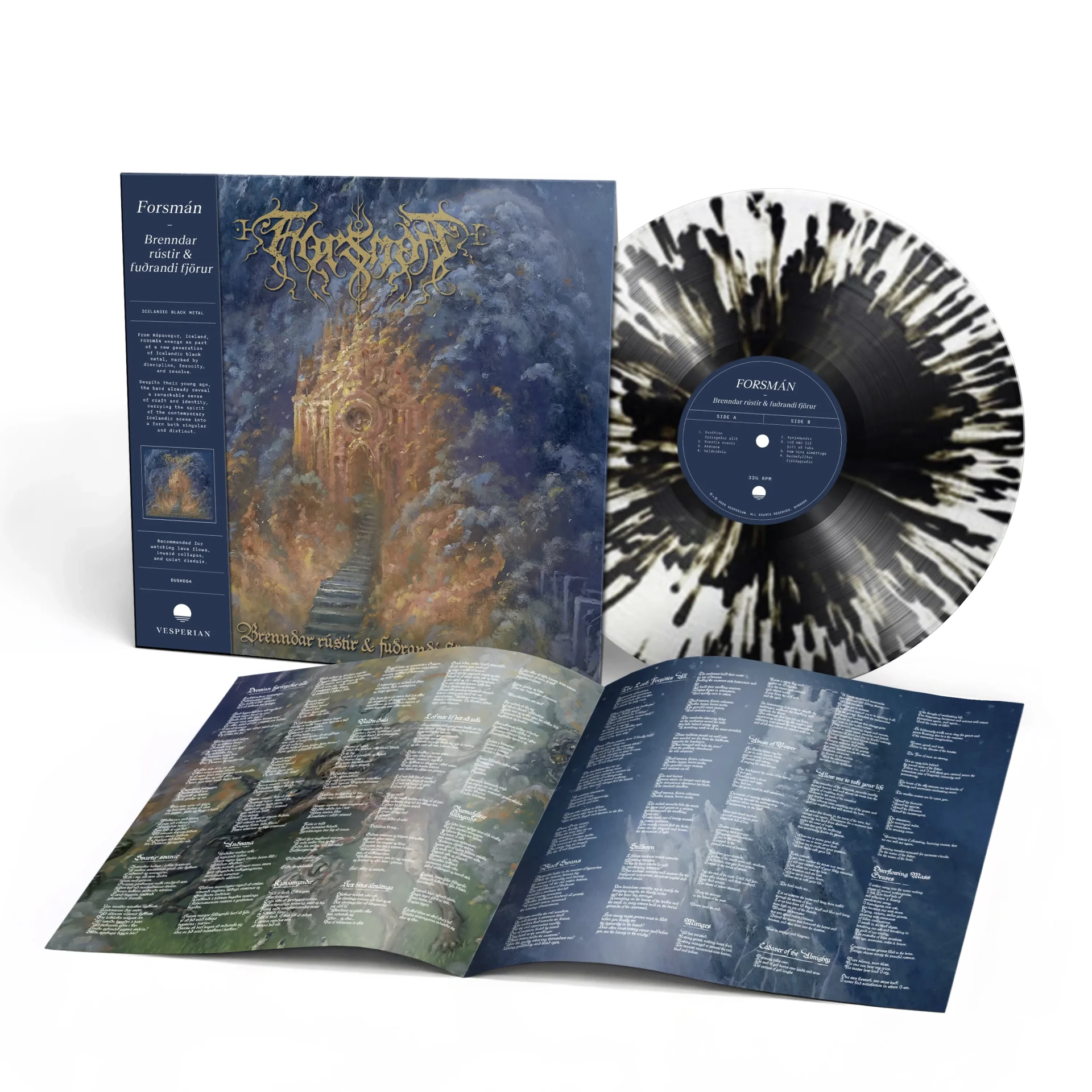 FORSMÁN · Brenndar Rústir og Fuðrandi Fjörur | CLEAR/BLACK SPLATTER LP (Black Metal Vinyl) · Picture 2