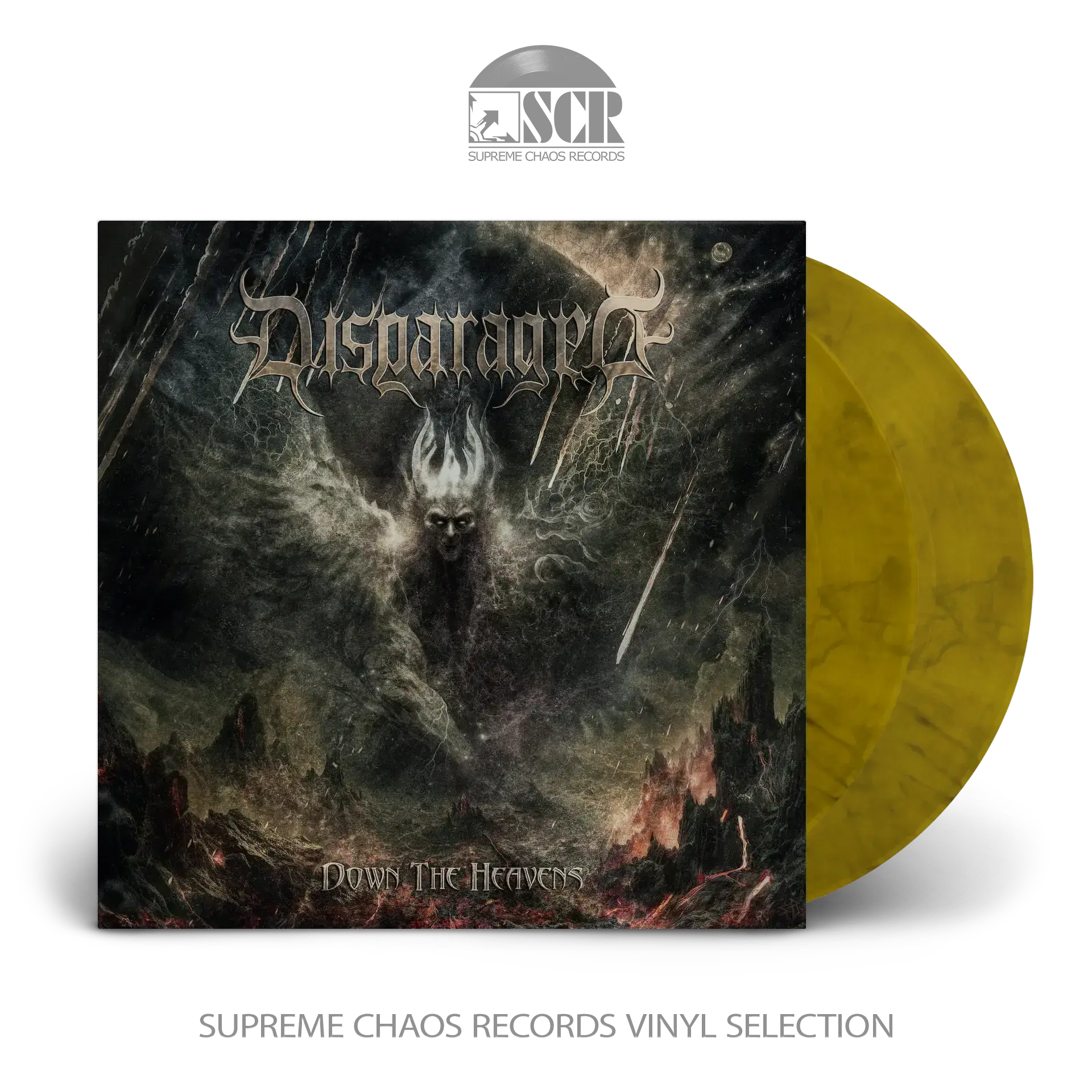 DISPARAGED · Down The Heavens | YELLOW/GREEN/BLACK 2LP (Death Metal Vinyl)