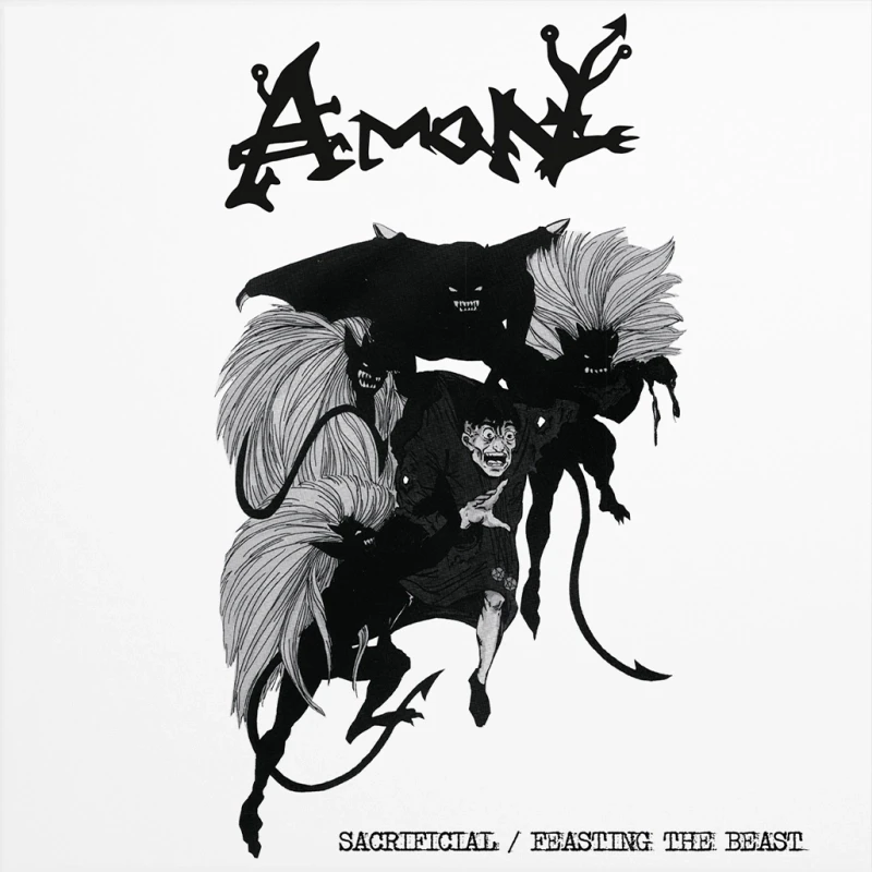 AMON · Sacrificial / Feasting The Beast | RED/BLACK MARBLED LP (Death Metal Vinyl) · Picture 1