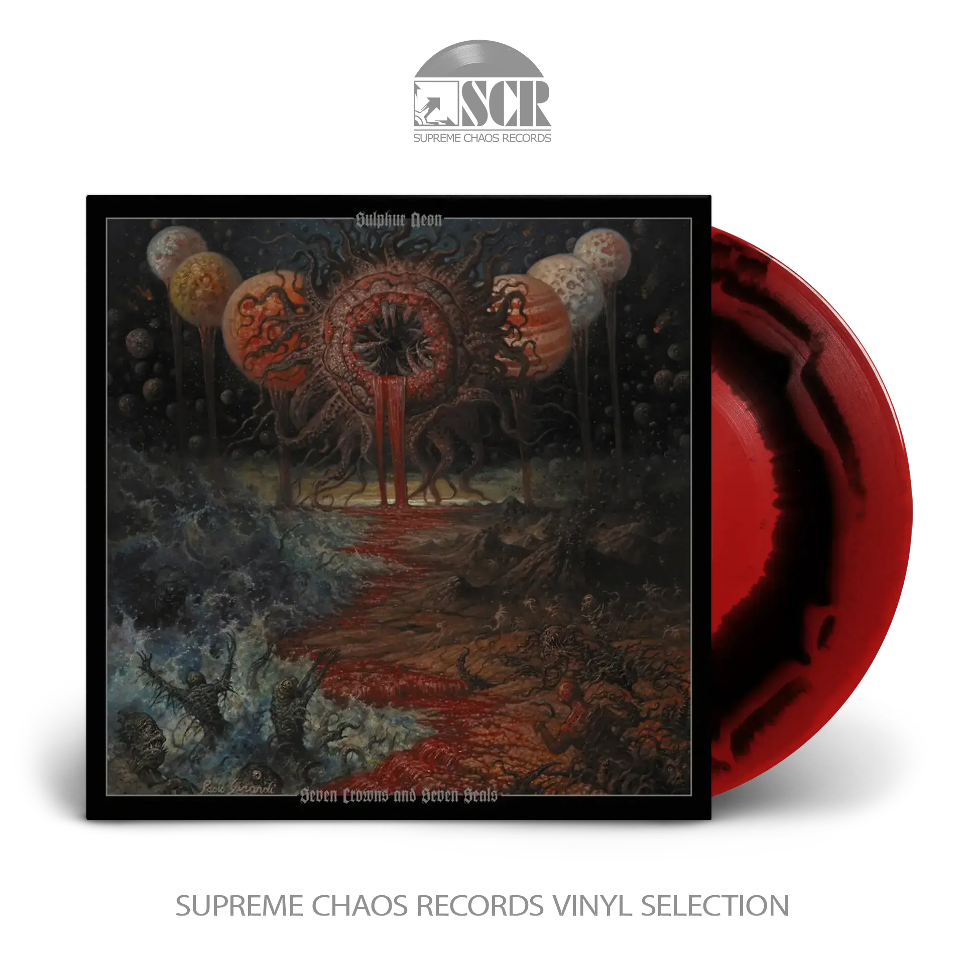 SULPHUR AEON - Seven Crowns And Seven Seals · RED/BLACK CORONA EFFECT LP (Death Metal Vinyl)