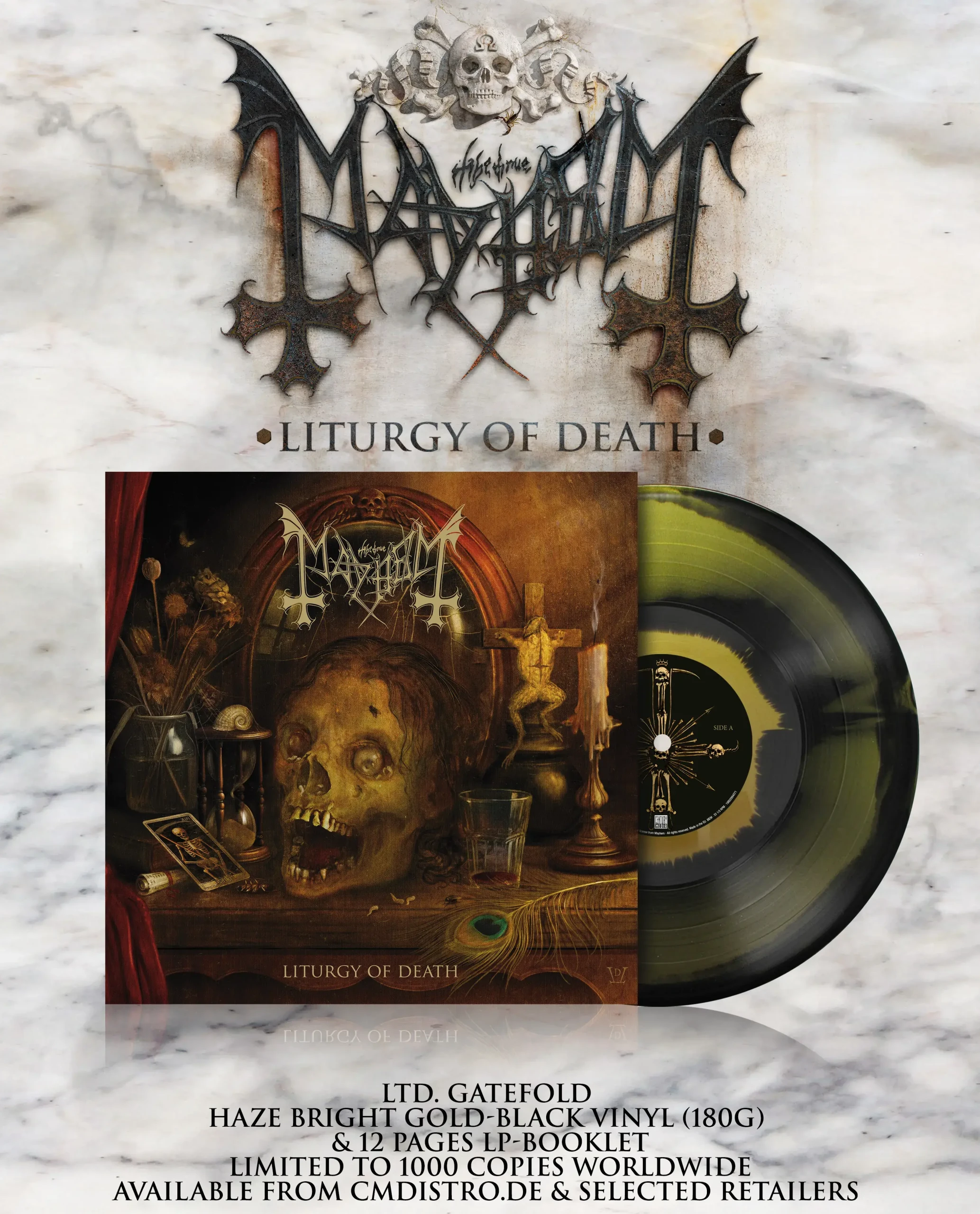 MAYHEM - Liturgy Of Death · GOLD/BLACK HAZE LP (Black Metal Vinyl)