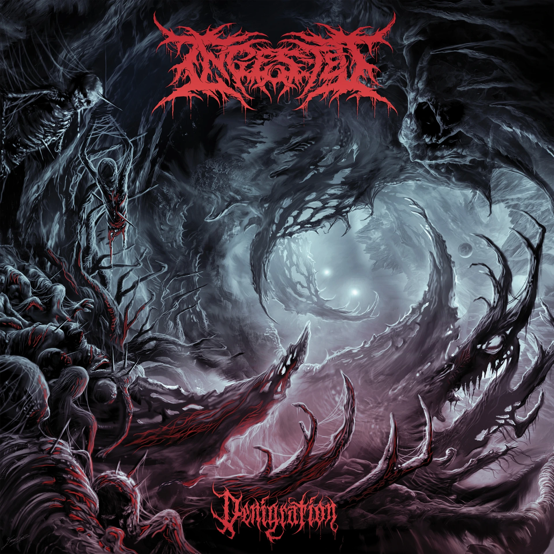 INGESTED · Denigration | CLEAR TURQUOISE/RED/PINK SPLATTER LP (Death Metal Vinyl) · Picture 1