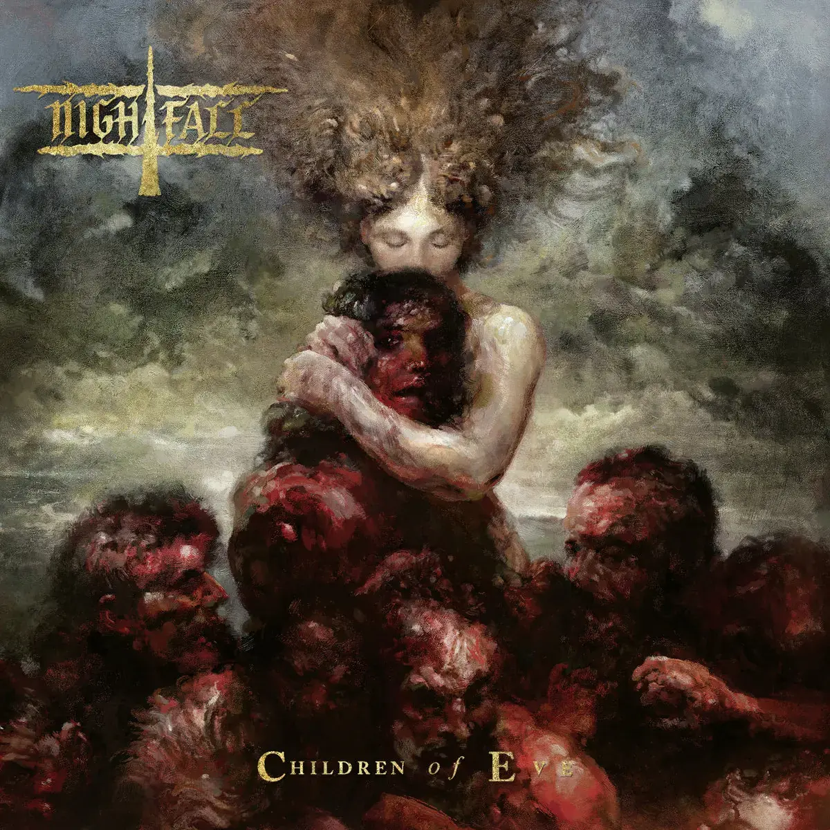 NIGHTFALL · Children Of Eve | WHITE/YELLOW MARBLED LP (Symphonic Death Metal Vinyl) · Picture 1